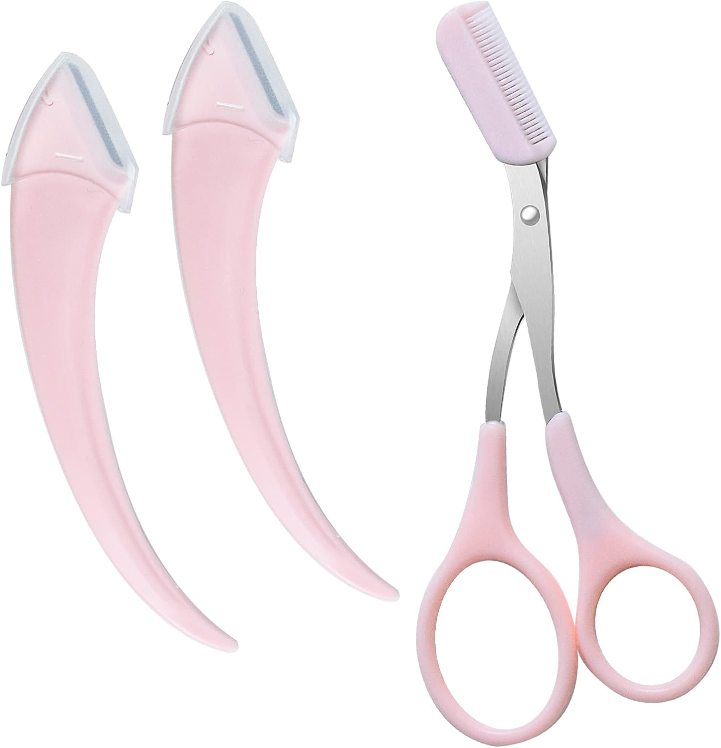 3 Pcs Eyebrow Trimmer Scissor, Eyebrow Razor Eyebrow Comb Scissor Eyebrow Cut Scissor Eyelash Hair Remover Cut Eyebrows Shaping Tool Eyebrow Grooming Set Eyebrow Scissor with Comb for Men Women (Pink)