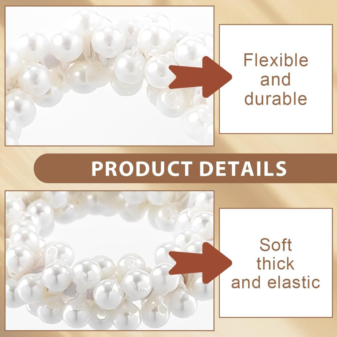 BIRLOZA Pack of 2 Scrunchies Hair Bobbles White Pearls Hair Scrunchies Women'S Elastic Scrunchies Girls Hair Accessories Headpiece image number 3