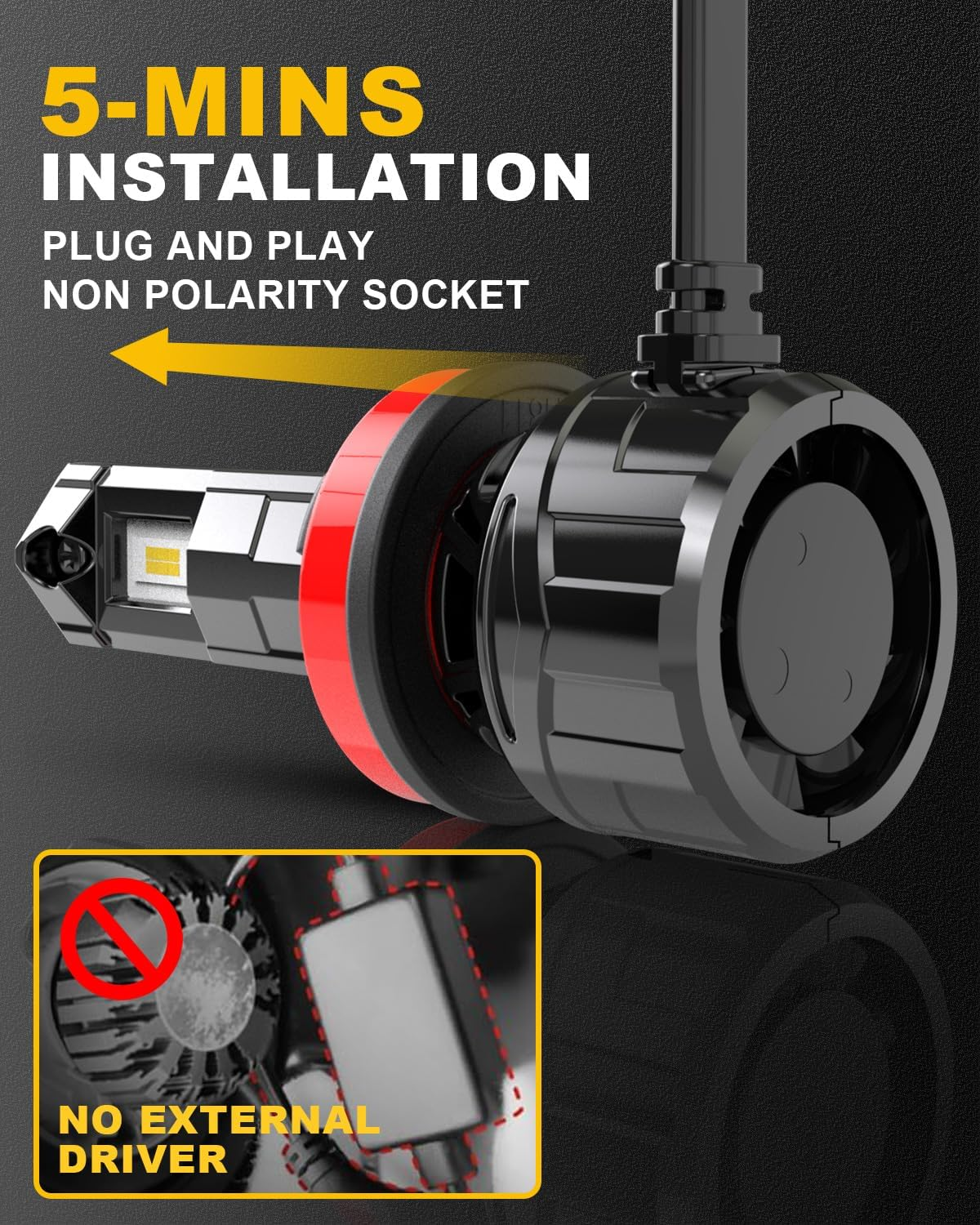 H11 LED Headlight Bulb 40000LM, KATUR 700% Brightness H8 LED Bulb 6000K Xenon White Plug and Play 1:1 Mini Size H11 H9 H8 Headlight Bulbs, Pack of 2 image number 4