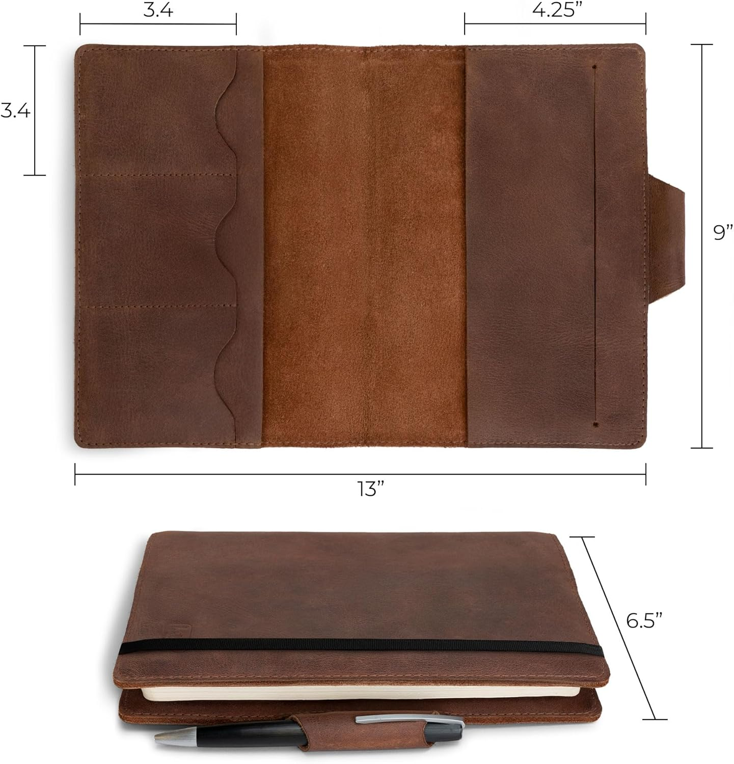 Leather Worx, Leuchtturm A5 Notebook Cover with Card Slots Handmade from Full Grain Leather (Notebook Not Included) - Sturdy, Perfect for Storing Journal - Classy, Minimalist Style - Bourbon Brown image number 1