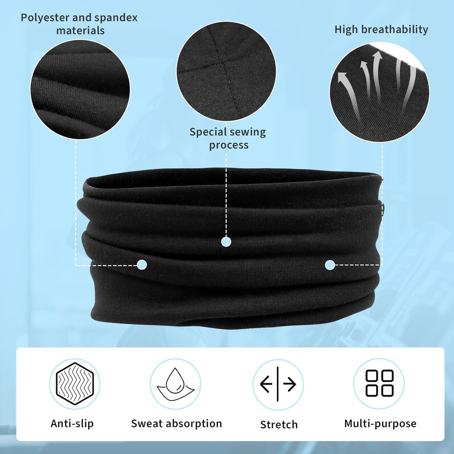 BELEVO Headbands for Women'S Hair, Fabric Headband Elastic Head Bands Adult Women Stretchy Hair Bands Soft Hair Accessories for Yoga Exercise Sports Makeup 4 Pcs (Black/White/Grey) image number 1