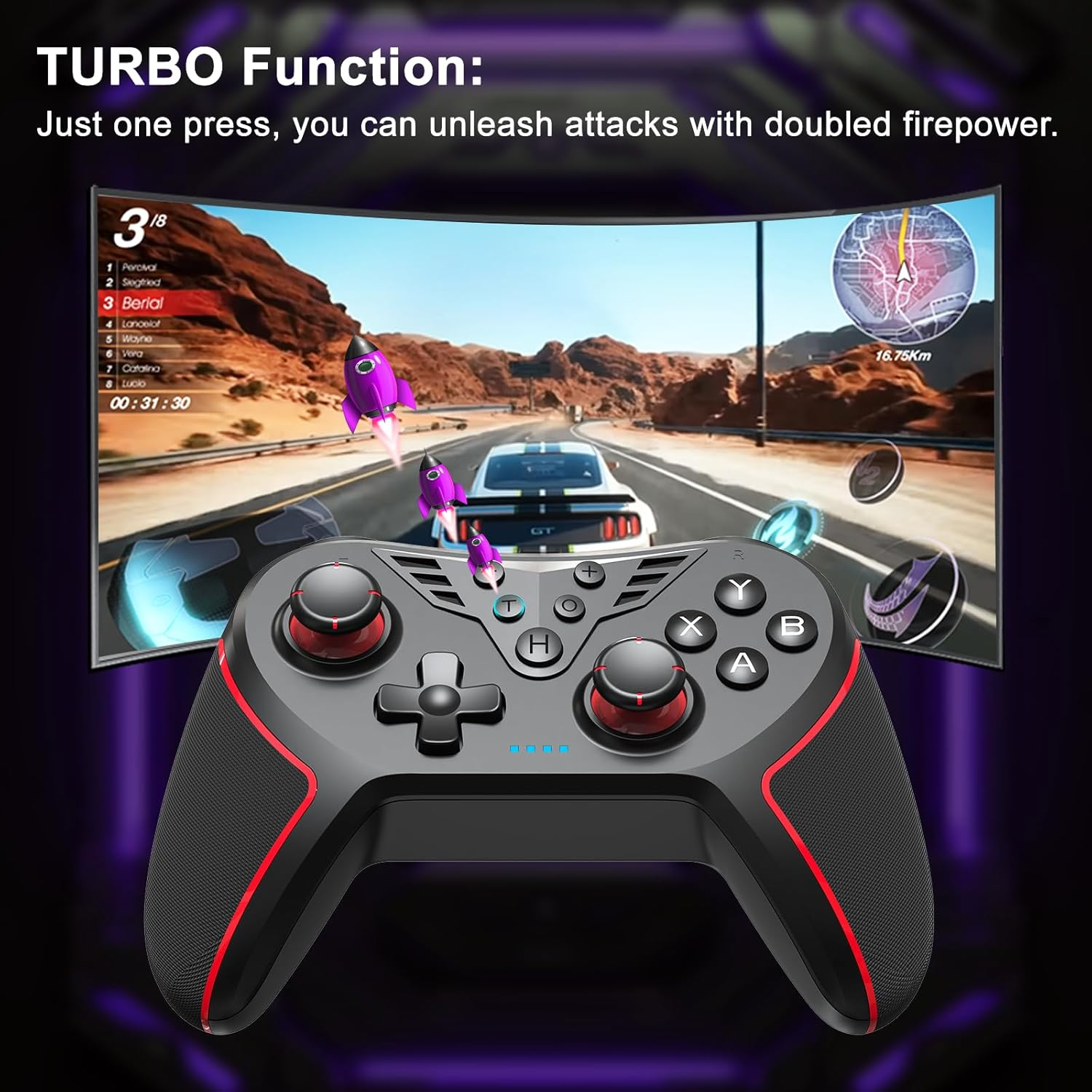 Multi-Platform Wireless Gaming Controller with 2.4G Receiver Adapter,With Hall Joystick Programmable Buttons, 4-Level Vibration, Compatible with Android/Ios/Pc/Ps3/Ps4/Switch