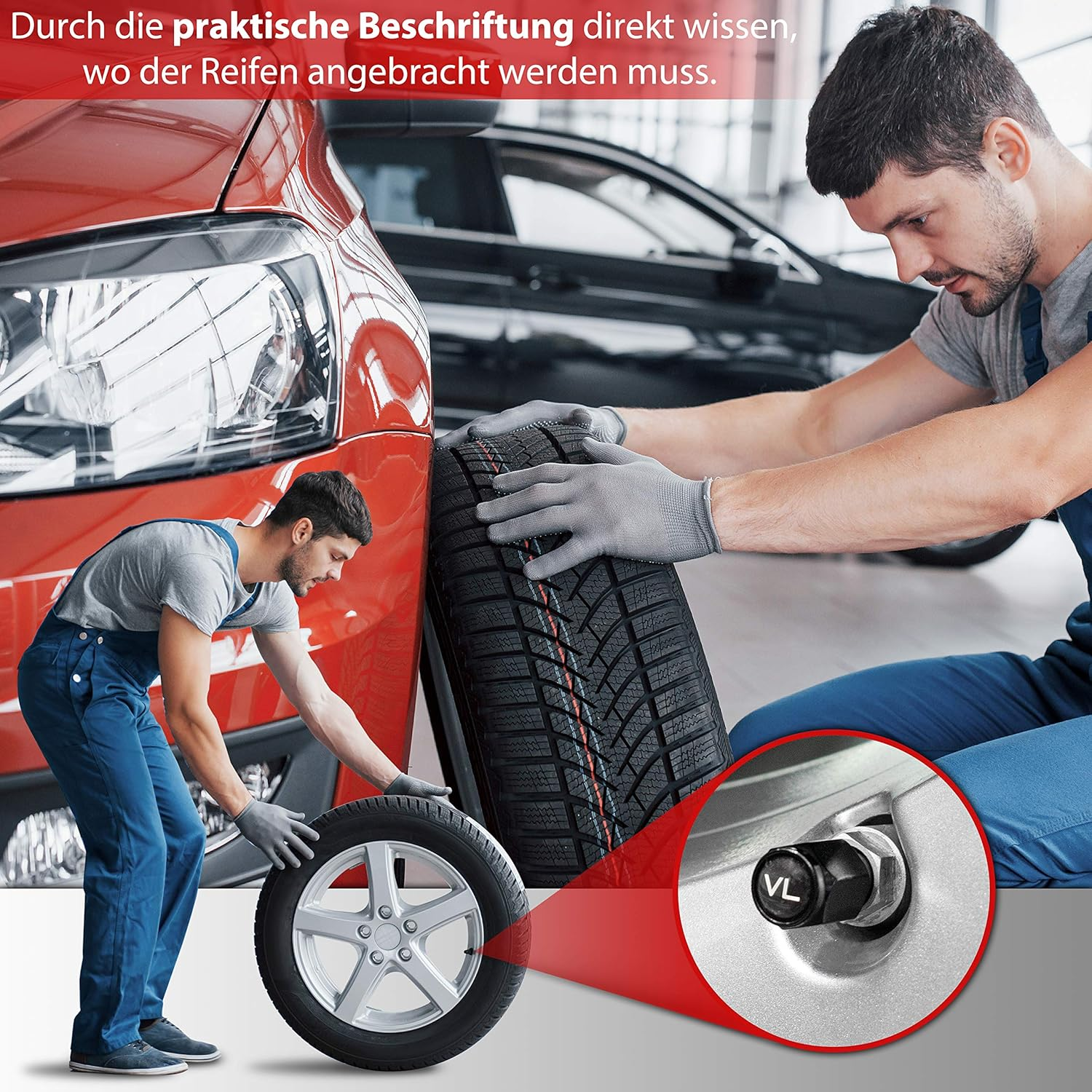 JK Trade&reg; 8 X ABS Plastic Car Valve Caps for Tyre Marking with Integrated Seal for Stored Winter and Summer Tyres, Universal, Car Accessories (Black V1) - Black V1 image number 1