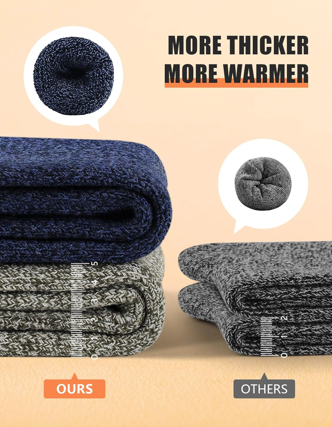 SIMIYA 5 Pairs Merino Wool Socks for Men, Extra Thick Wool Hiking Socks for Men Winter Size 7-13 image number 2