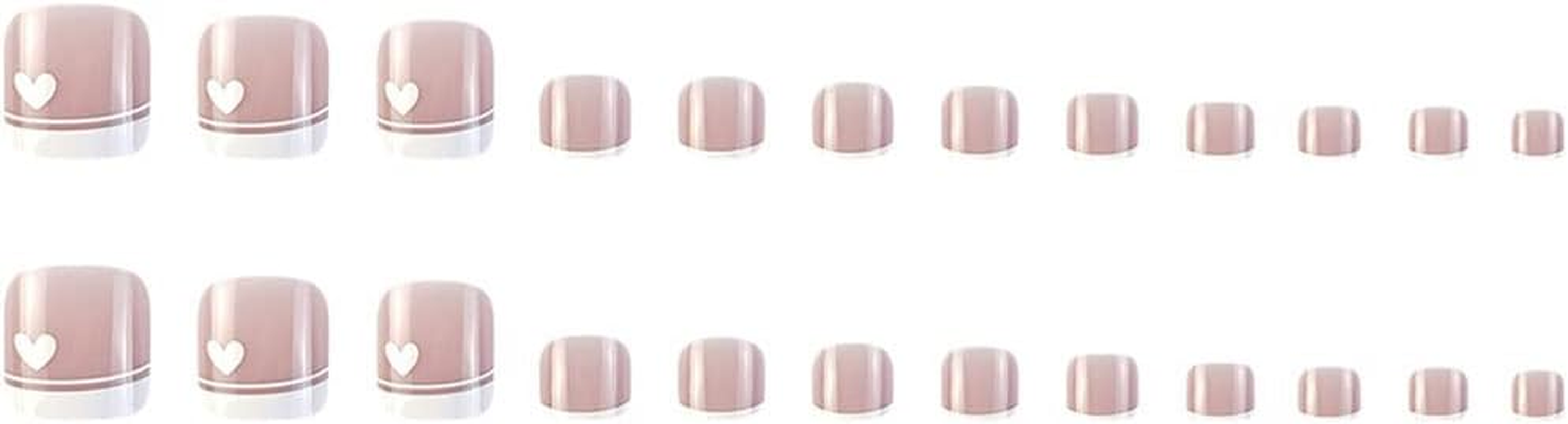 24 PCS French Press on Toenails Heart Design Short Square False Toenails White Glossy Full Cover for Women and Girls image number 3