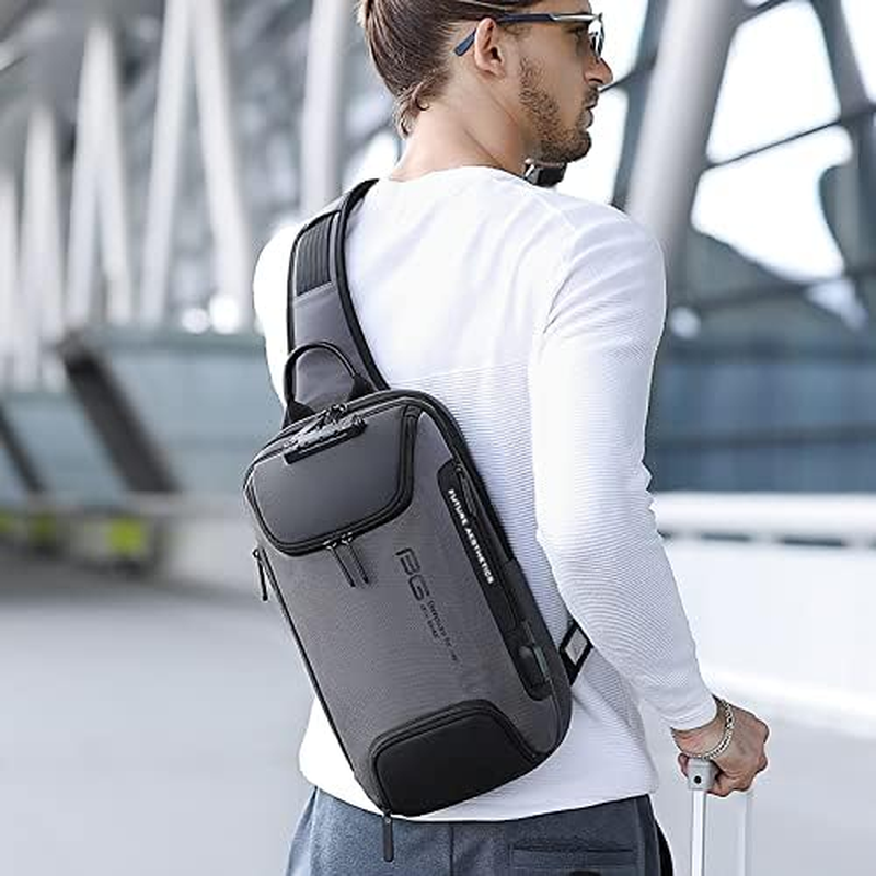 BANGE anti Theft Sling Bag, Waterproof Men'S Chest Bag Shoulder Bags Crossbody Sling Backpack for Men - USB Charging Port Casual Daypack image number 1