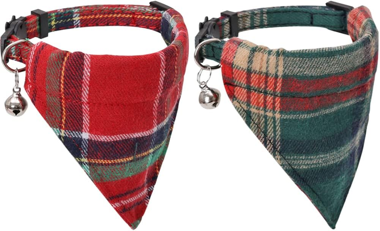 Christmas Cat Collar Breakaway with Cute Removable Bow Tie Bandana and Bell for Kitty Adjustable Safety Plaid - Bowtie New image number 4