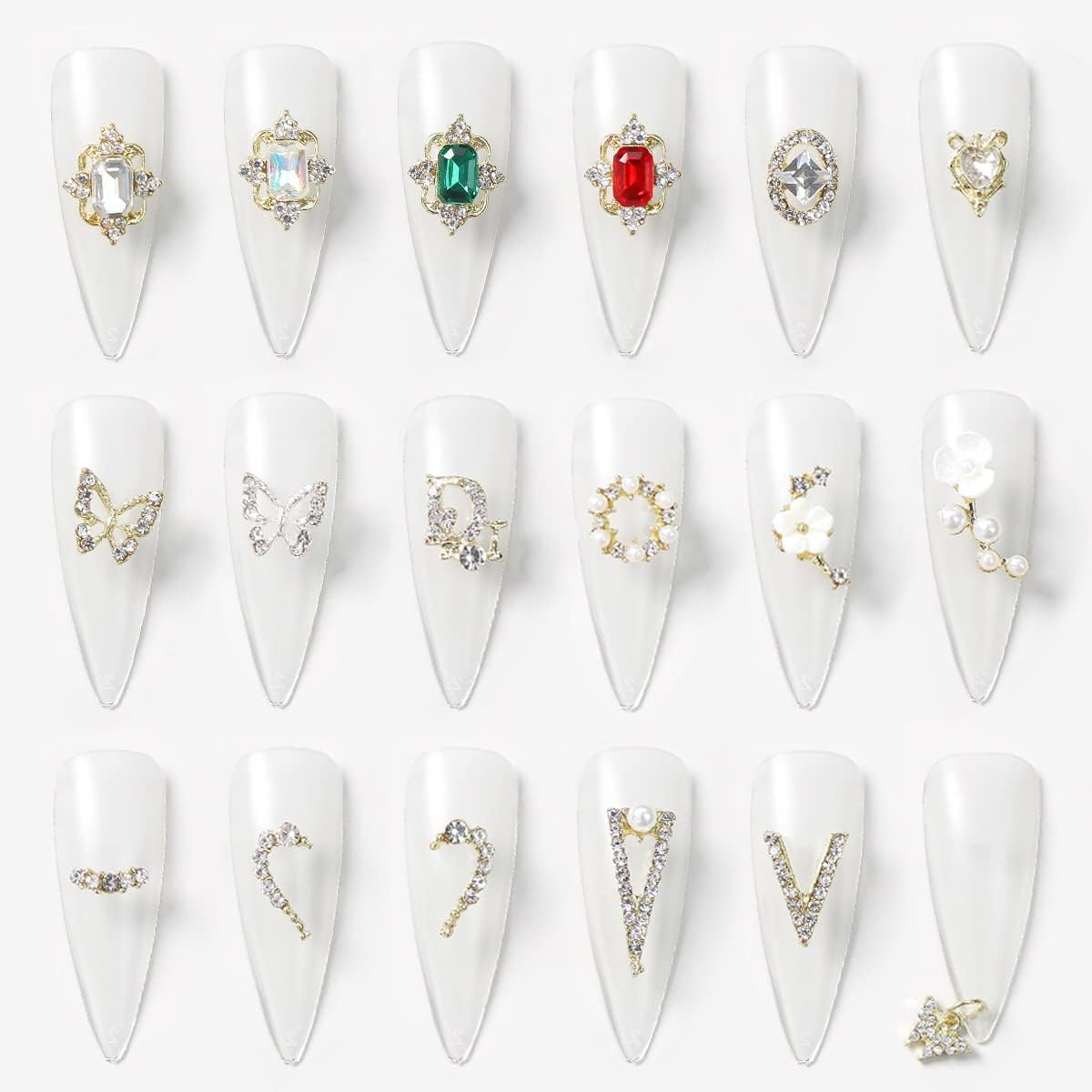 Ginojex 36Pcs 3D Nail Art Rhinestones Charms Alloy Crystal Gold Butterfly Gems Pearl DIY Manicure Salon Phone Case Decorations - Silver - 36Pcs image number 2