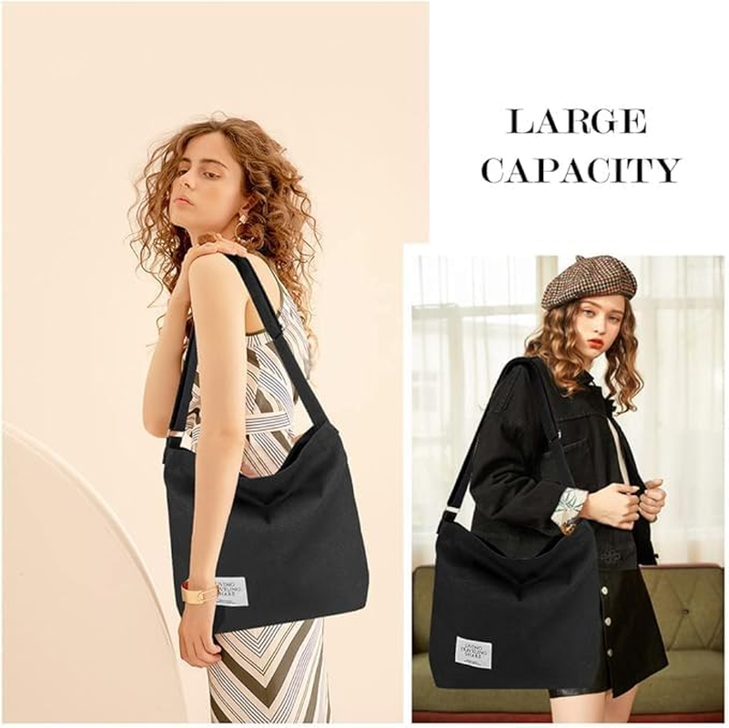 Canvas Tote Bag for Women Retro Large Size Canvas Shoulder Bag Hobo Crossbody Handbag Casual Tote for Shopping and Travel image number 3