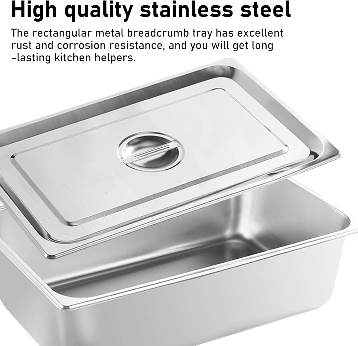 Breading Set Stainless Steel 3 Pieces: 3 X GN Containers with Lid, 32.5 X 17.5 X 6.5 Cm Metal Breading Tray, Rectangular, Gastronorm Container Stainless Steel with Lid for Breading for Fish, Meat image number 1