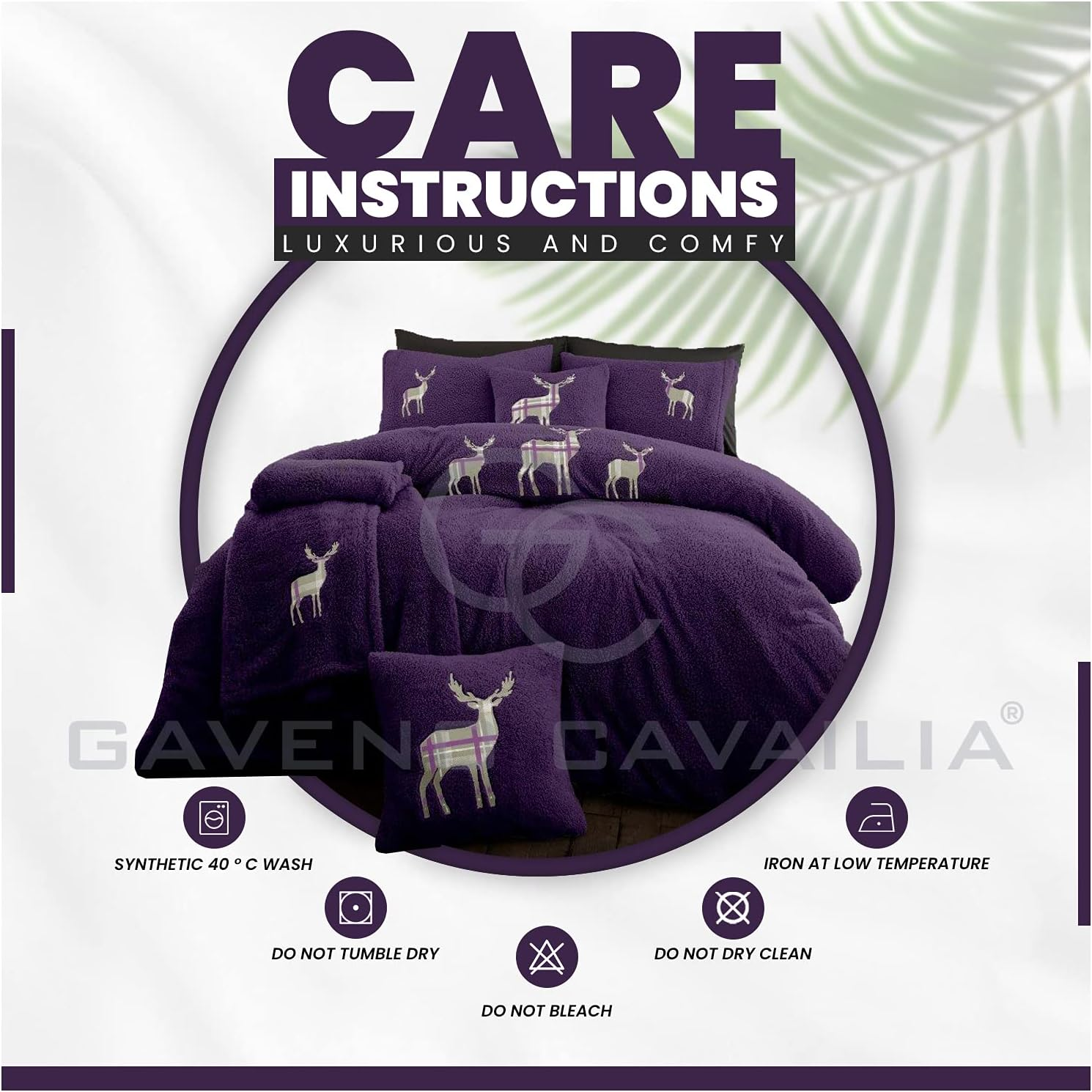 Gaveno Cavailia Easy Care Embroidered Stag Teddy Duvet Cover with Matching Pillow Cases, Fluffy Thermal Quilt Set, Super Soft & Cosy Linen, Purple, Double Size Bedding, 100% Polyester image number 2
