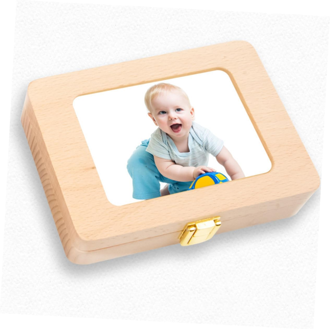 Wooden Teeth Box Keepsake Organizer Creative Deciduous Teeth Storage Container with Photo Frame for Boys and Preserves Childhood Memories with Japanese Stickers image number 4