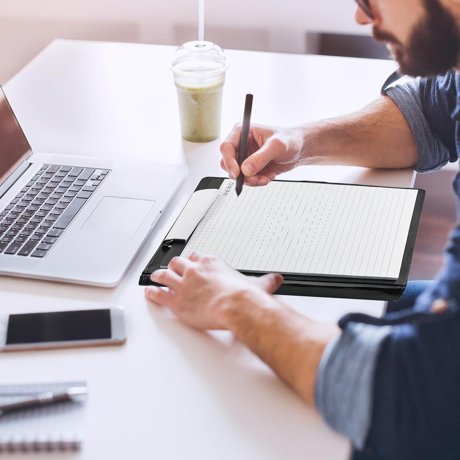 VANRA Padfolio Clipboard Folder Leather Portfolio Binder Organizer Interview Resume Folder for Papers Legal Document A4 Letter Size Writing Pad Notepad Clip Boards with Business Card Holder (Black) - Brown image number 3