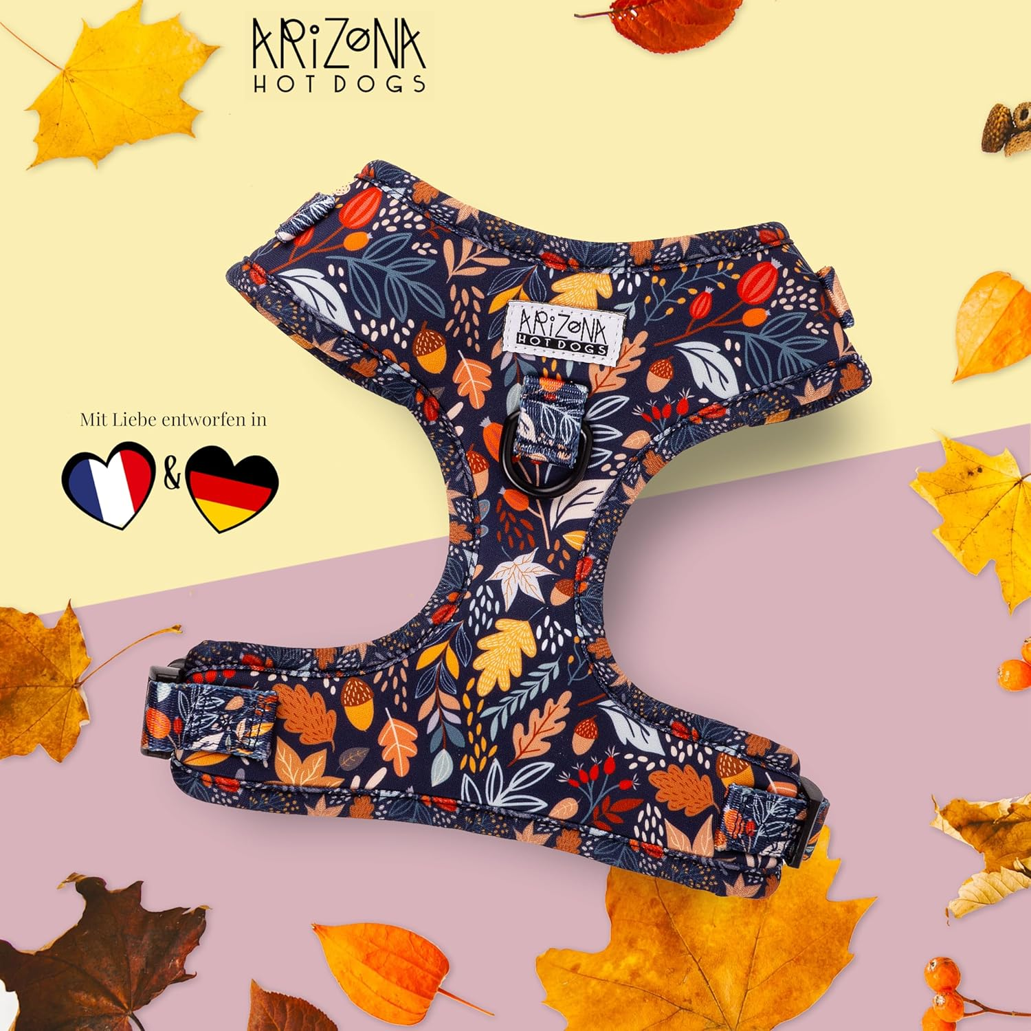 Dog Harness for Smaller Dogs Arizona Hotdogs Soft Harness Fall in Love Colourful Leaf Pattern (S) image number 3