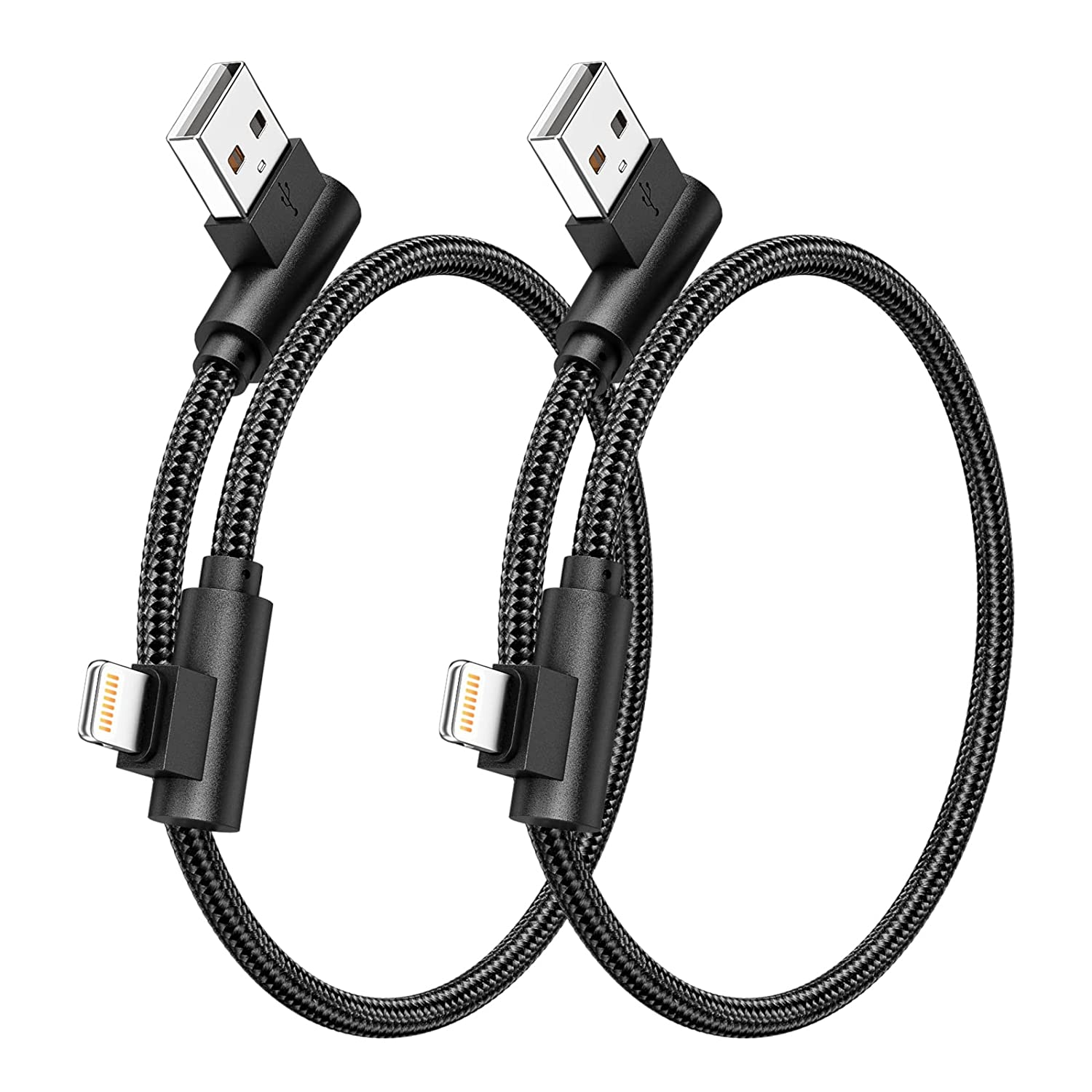 Osecet Iphone Charger 1Ft 90 Degree 2 Pack Mfi Certified Elbow Short Lightning Cable Right Angle Fast Charging Cord for Iphone 14 13 12 11 Pro X XS XR 8 plus 7 6 5 (Black,1 Foot)