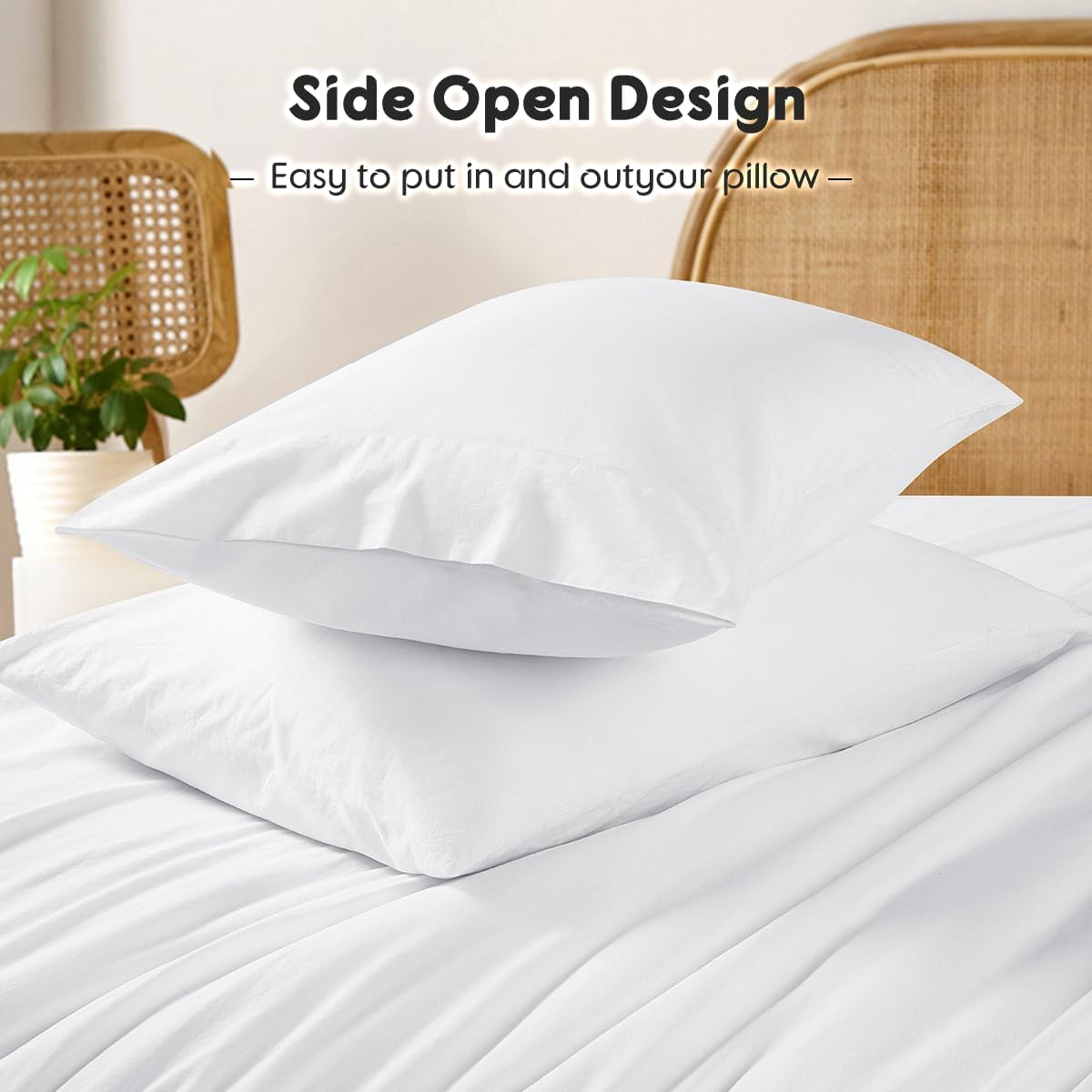 Shilucheng 100% French Linen Sheets - California King Size Bed Sheets, Breathable & Cooling Pure Linen Sheets,Soft Durable and Tear Resistant -16 Inch Deep Pocket - 4Pcs (White) image number 6