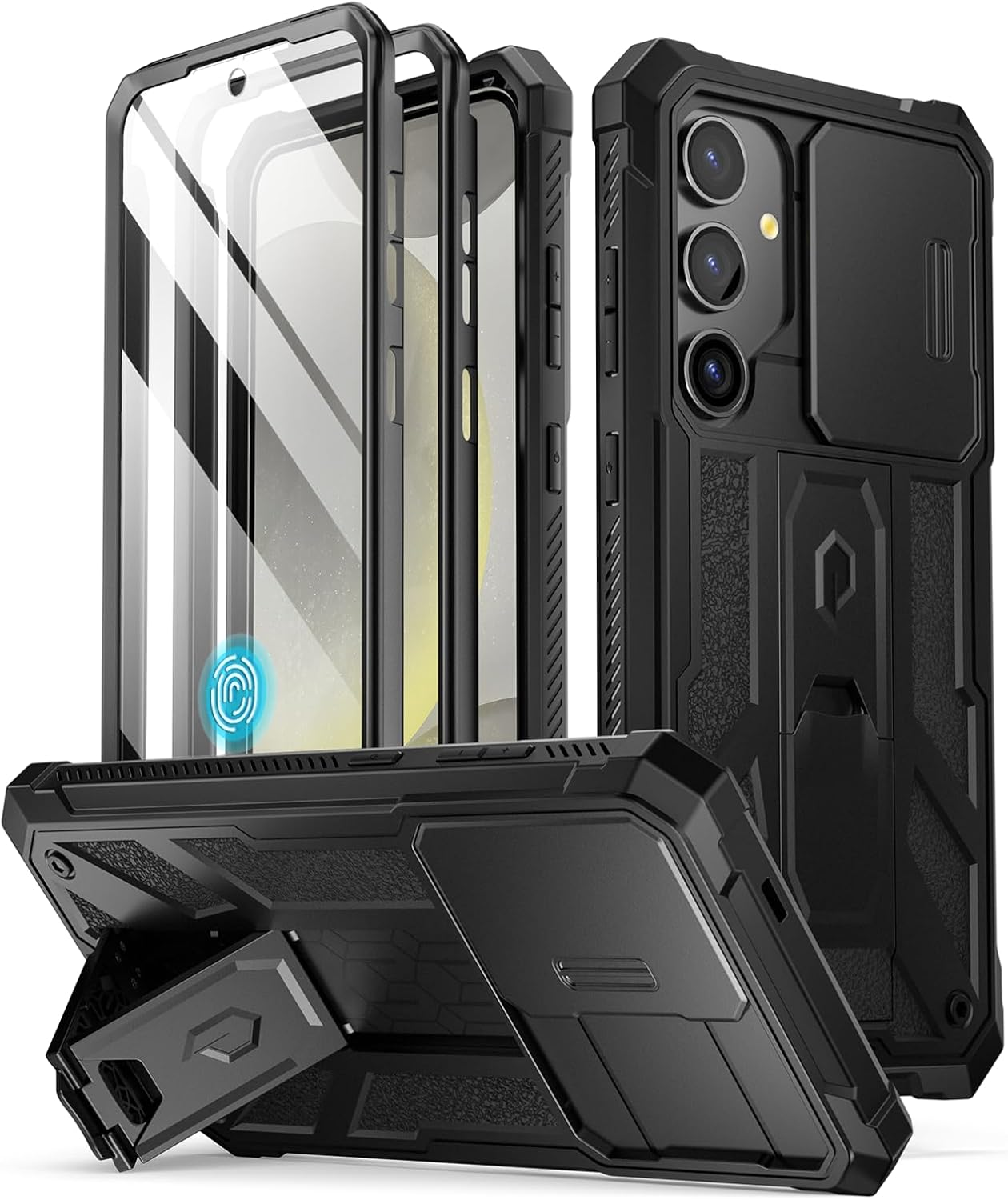 Poetic Spartan Case for Galaxy S24 6.2", [Slide Camera Cover] [Screen Protector Works with Fingerprint ID] Military Grade Rugged Shockproof S24 Phone Case with Kickstand, Metallic Green