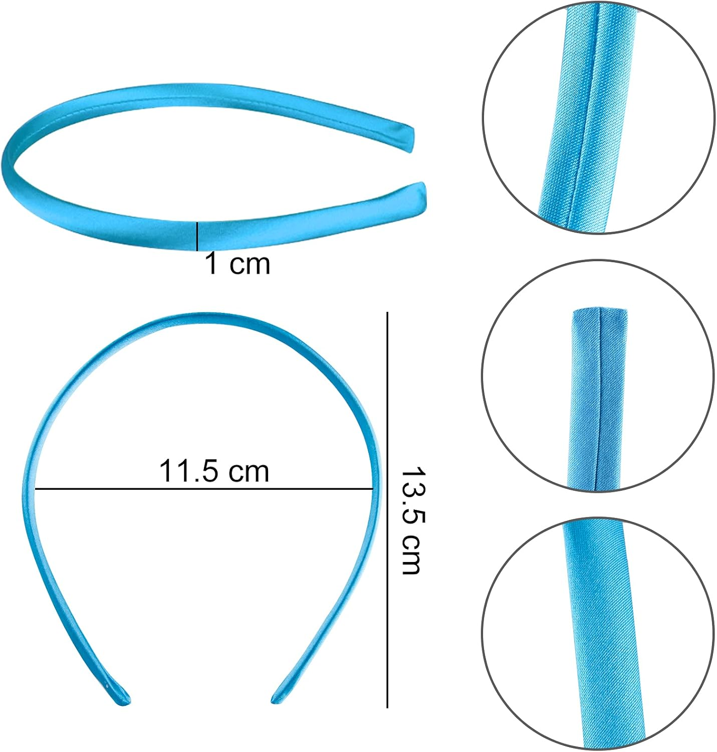 Duufin 60-Piece Satin Headbands for Girls: 30 Colors, 60 Pieces, DIY Headband, 1Cm Satin Covered Plain Headband image number 1