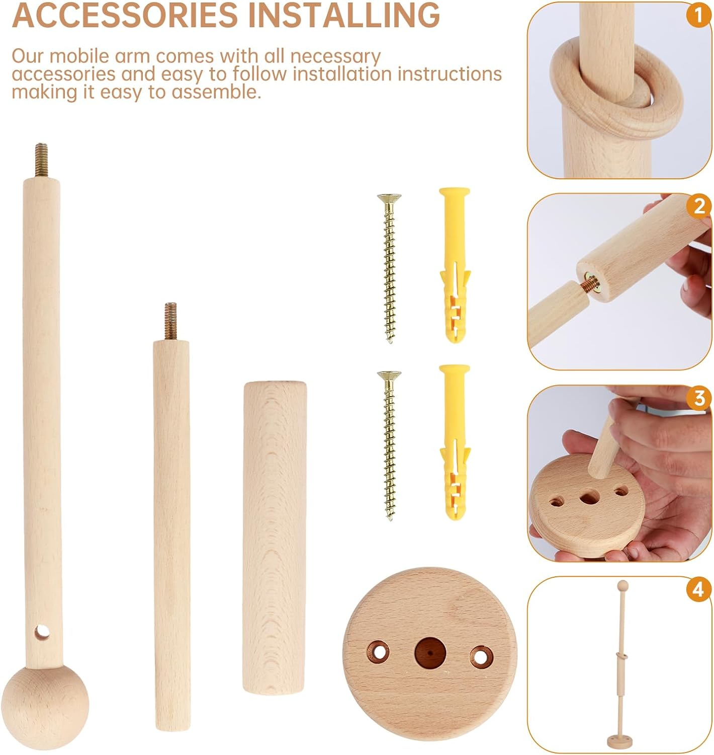 Baby Crib Mobile Arm, Wooden Baby Mobile Hanger with Anti-Slip Design Beech Wood Curved Crib Mobile Holder Hanging Baby Crib Attachment Nursery Mobile Hanger for Crib Nursery Decor image number 2