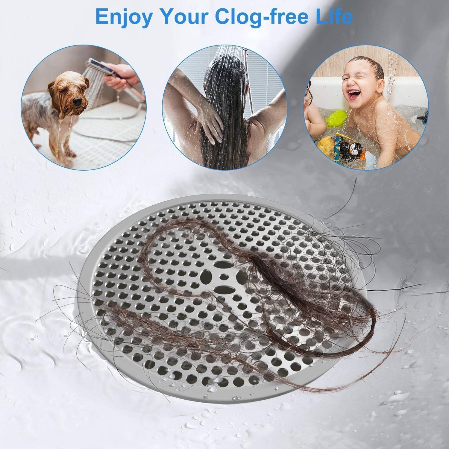 2 Pack Shower Drain Hair Catcher, Bathroom Drain Cover, Tub Drain Protector, Drain Strainer, Stainless Steel and Silicone image number 4
