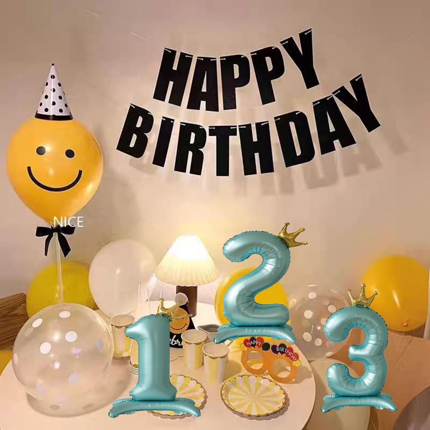Standing Number 3 Balloon with Crown, 42 Inch Jumbo Mylar Foil Balloons Helium or Air Balloons for 3Nd 13 23 Birthday Party Celebration Decoration Blue Number 3 image number 3