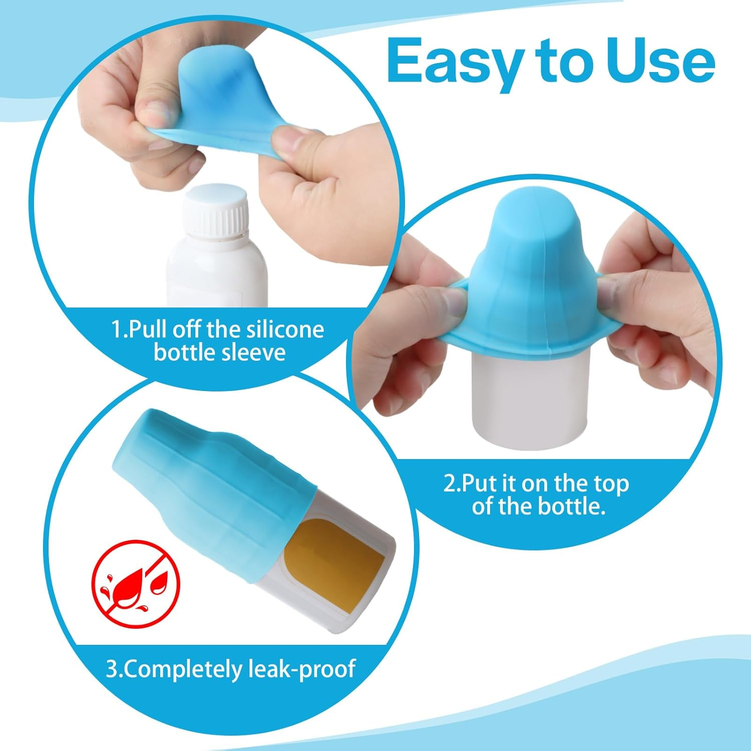 8 Pcs Reusable Silicone Leak-Proof Sleeves, Highly Elastic Travel Bottles Covers Suitable for Various Bottle Types Perfume Bottles Toiletries Mineral Water Bottles(Blue/Black/White/Pink)