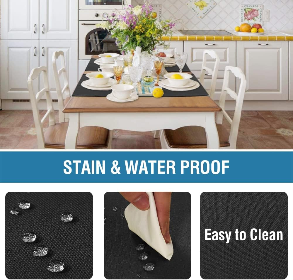 Linen Placemats for Dining Table,Rectangular Placemat Set of 6 Spill-Proof Waterproof & Heat Resistanttable Mats for Kitchen Washable Solid Table Mats, Black, 46X30Cm