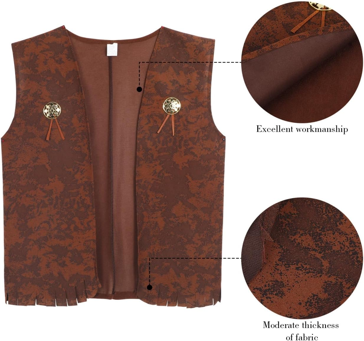 VICASKY Western Outfits for Men, 3Pcs Halloween Suede Leather Vest Scarf Hat Cowboy Tassel Vest Hat Paisley Bandana for Halloween Cosplay Accessory