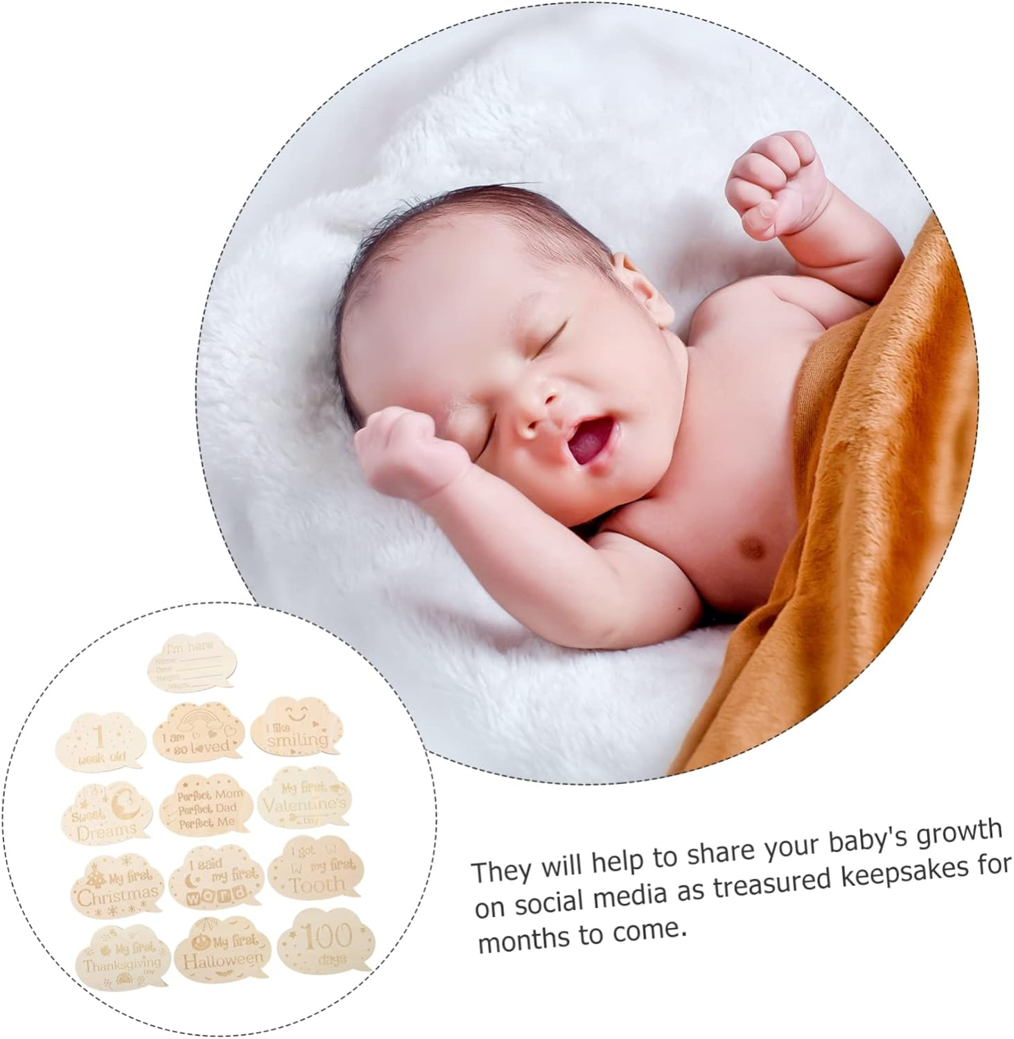 Boy Girl Milestone Wood Cards Double-Sided Photo Prop Natural Grain Monthly Birth Announcements image number 6