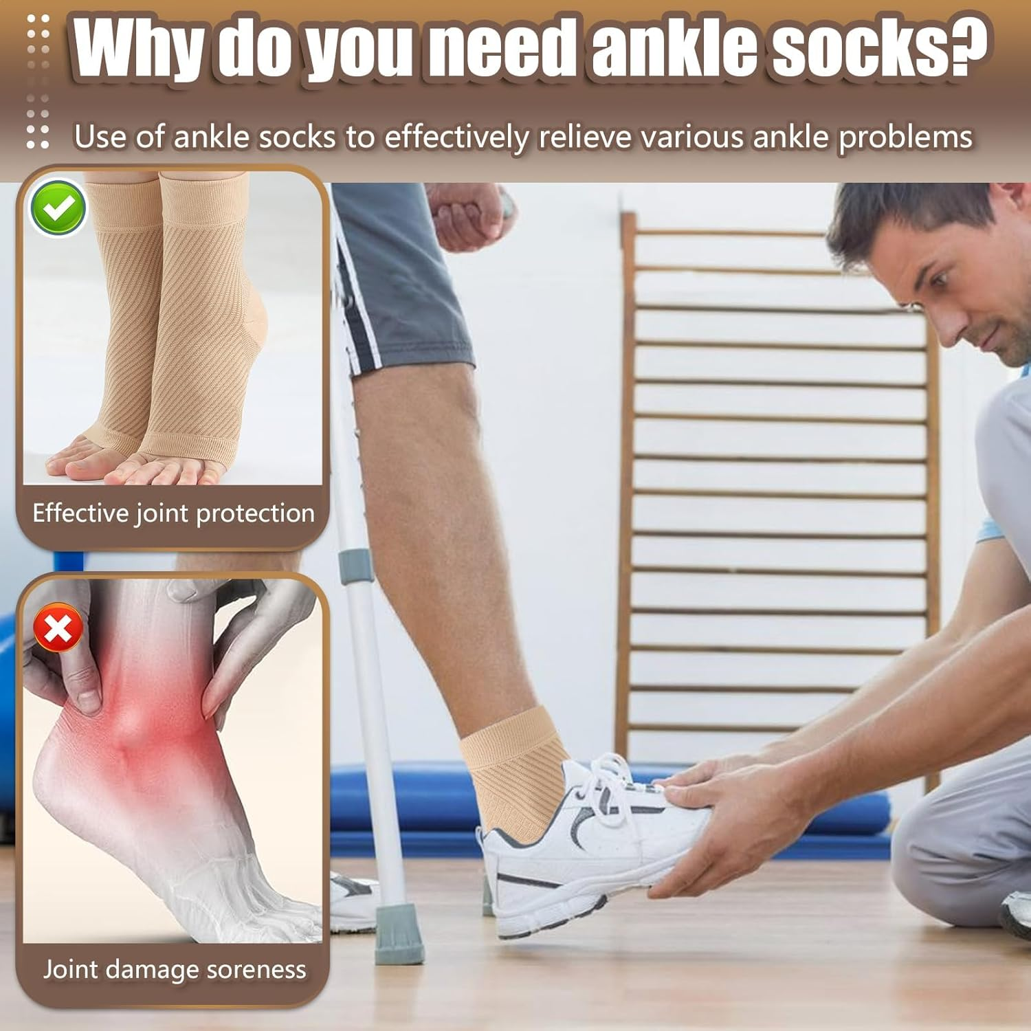 Ankle Brace Compression Sleeves, 2 Pack Open Toe Compression Socks for Swelling, Ankle Support Sleeve for Heel Spurs, Achilles Tendonitis, Plantar Fasciitis, Sprain (Beige L/XL) image number 1