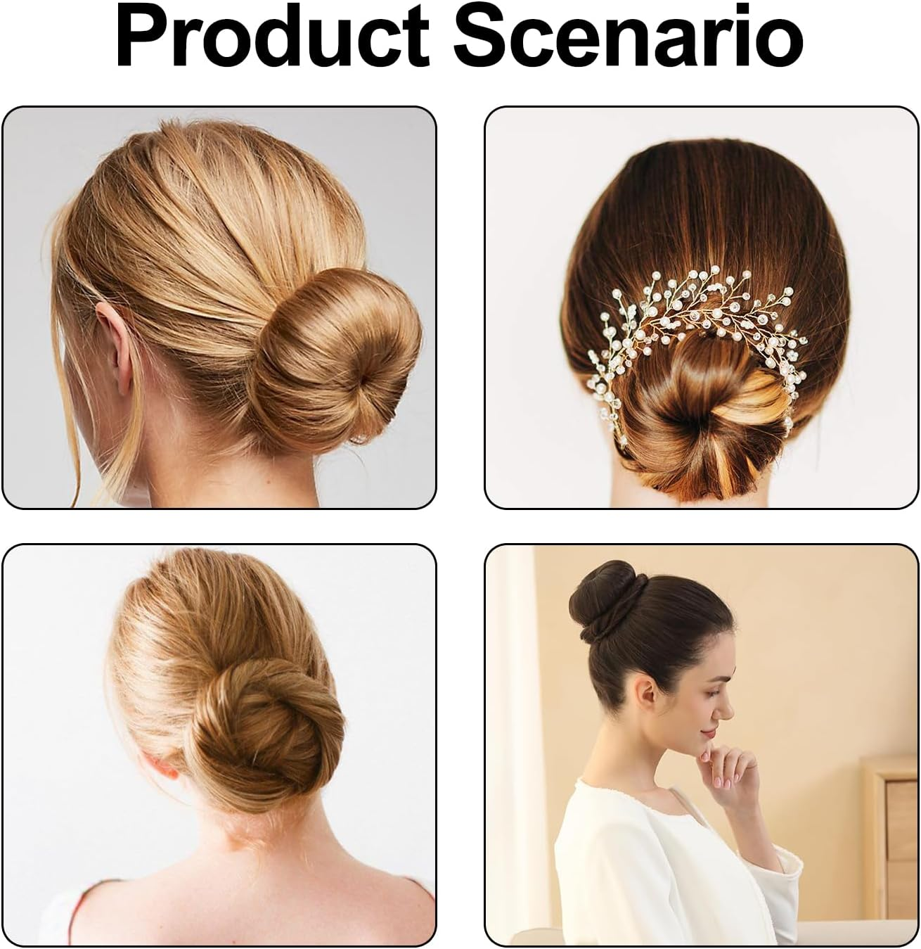 Topbine Hair Bun Maker Set, Donut Bun Maker Set with 4Pcs Dark Brown &4Pcs Beige(2 Extra-Large,2 Large,2 Medium and 2 Small), 10 Pieces Hair Elastic Bands, 38 Pieces Hair Bobby Pins (Brown and Gold) image number 3