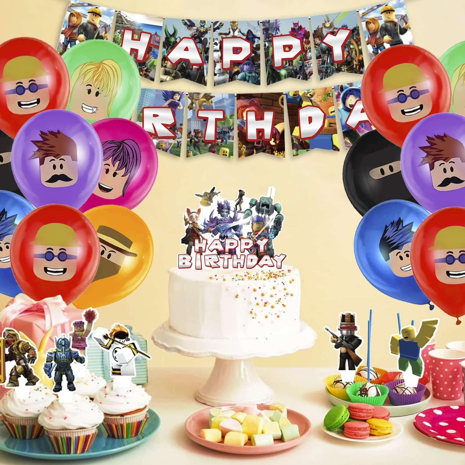 Roblox Balloons & Cupcake Toppers - 35 Piece Birthday Party Pack with Banner & Cake Decorations image number 5
