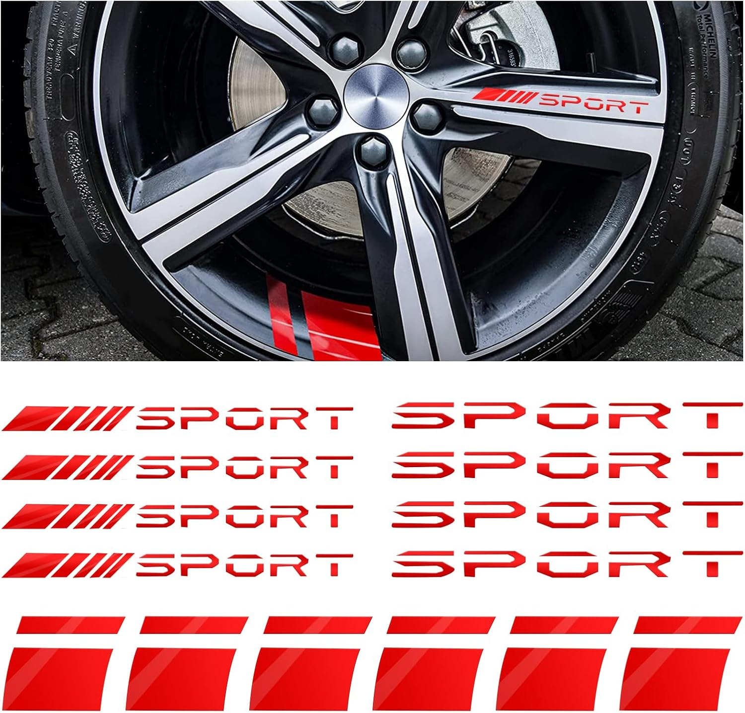 14 PCS Car Decal Stickers, Sport Logo Car Rear Stickers & Mirror Decals, Auto Wheel Reflective Personality Stripes, Sport Emblem Wheel Rim Decor Stickers for All Vehicles (Black)