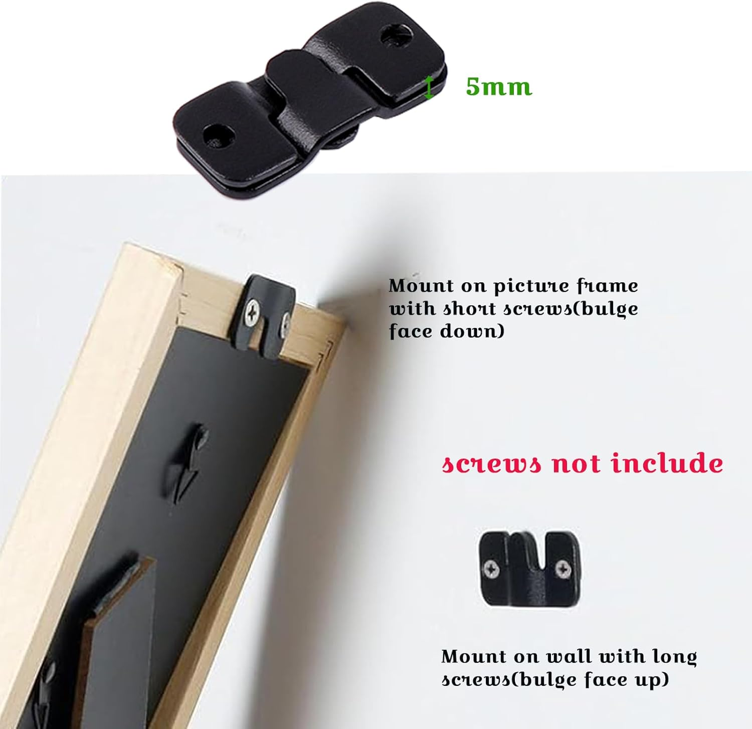 Ymaiss 50Packs Stainless Steel Flush Mount Bracket, Interlocking Photo Frame Hook 44X19Mm Heavy Duty Picture Hangers, Z Clip Bracket, Furniture Connector for Photo Mirrors Wall Mount Hardware Black image number 3