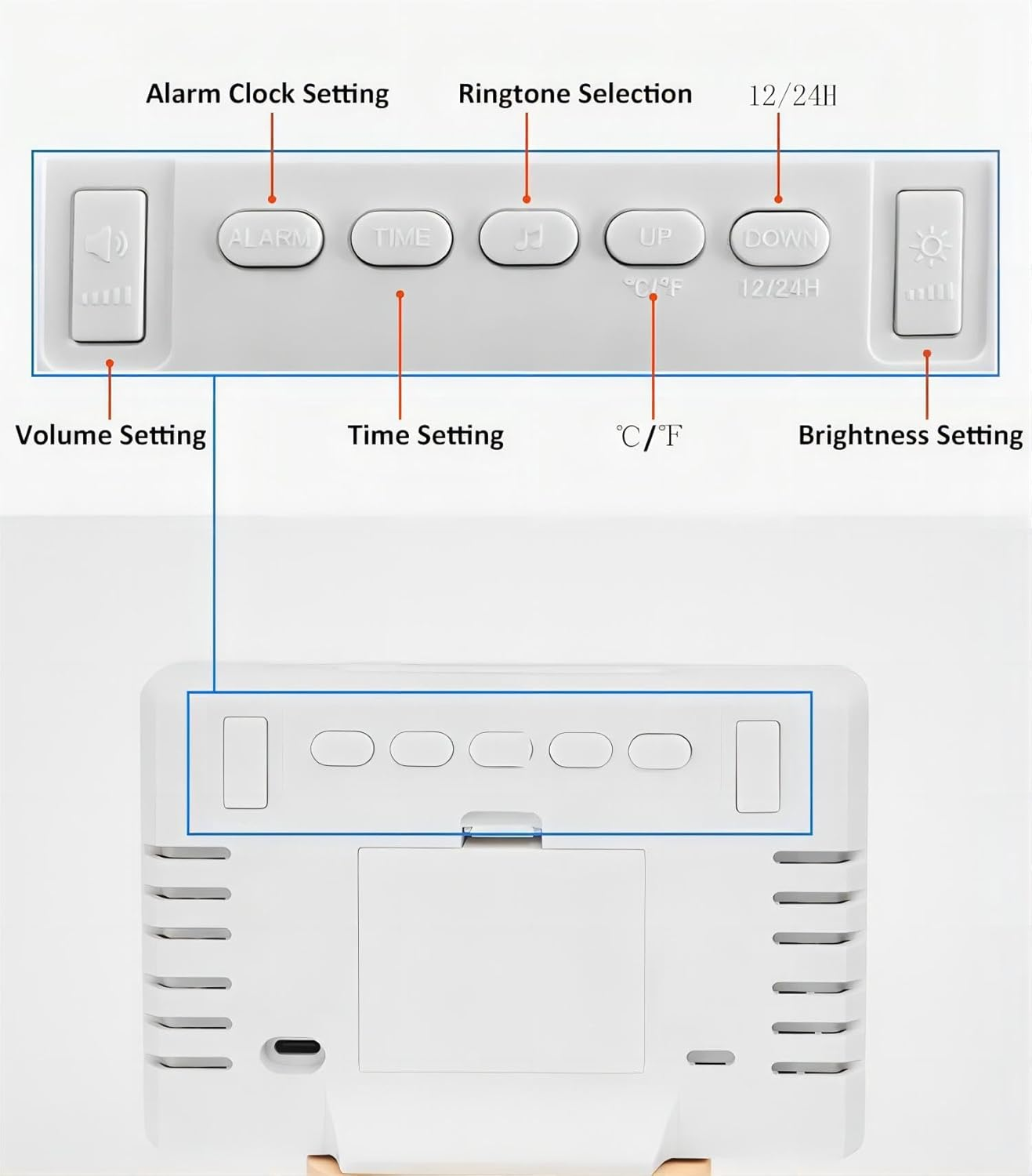 Lancoon Digital Alarm Clock, 13CM LCD Screen Time Date Week Temperature Display 12/24H Snooze Function 6 Adjustable Brightness 8 Ringtones for Home Office Bedroom Living Room (White) image number 1
