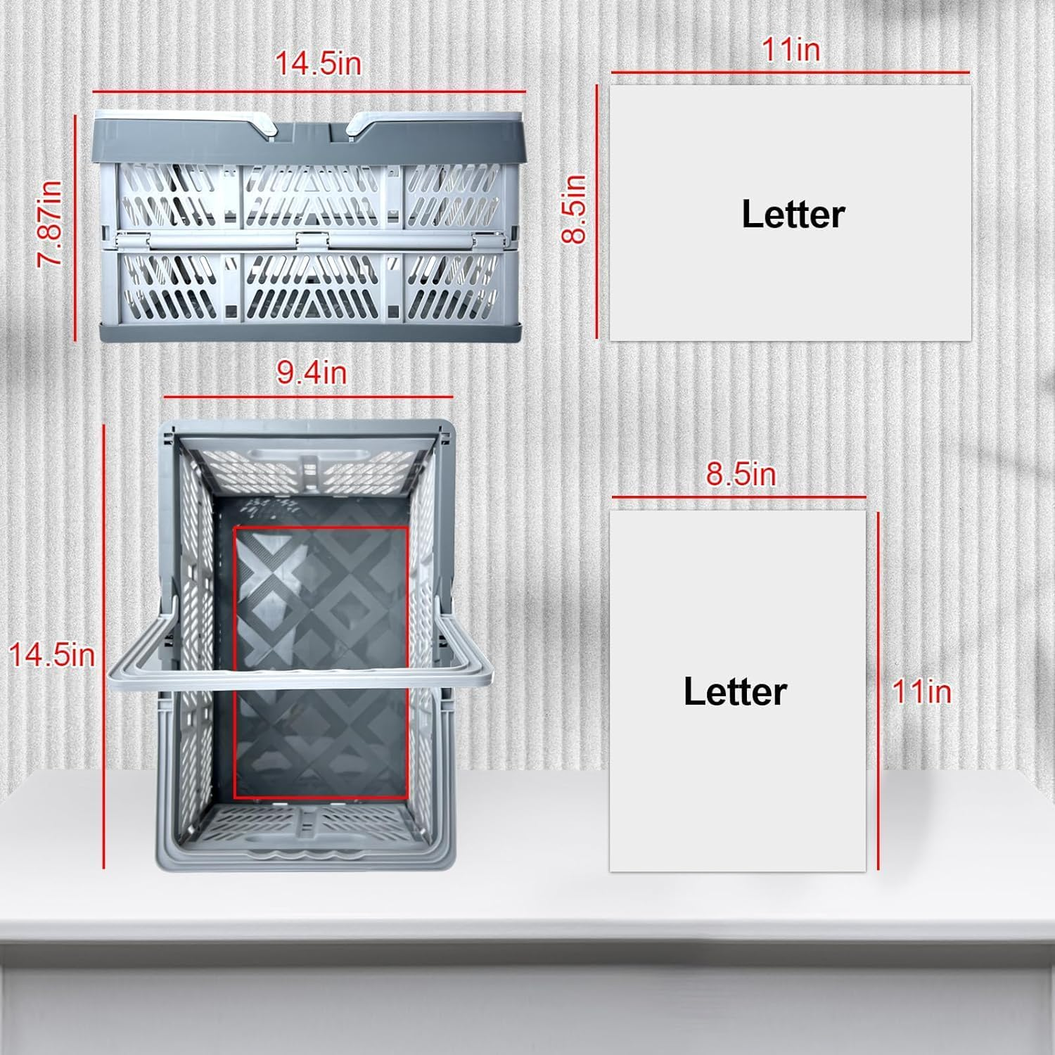 Plastic Basket with Handle, 15-Liter Folding Pastel Crates for Organizing and Storag Plastic Grocery Shopping Baskets Stackable Storage Bins for Kitchen Living-Room Desktop Shelf Organing,Grey image number 3