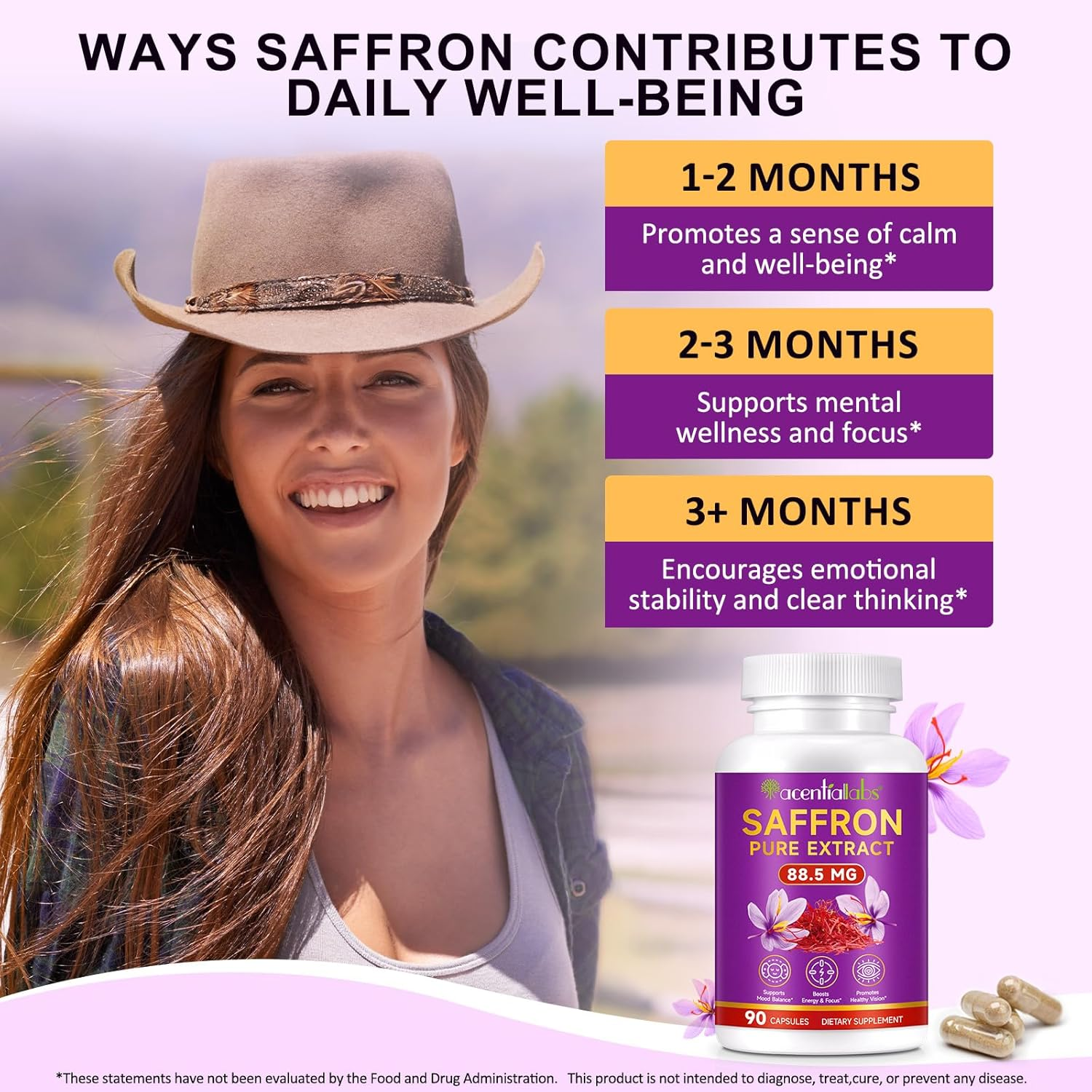 Saffron Pure Extract Capsules | Saffron Supplement 88.5Mg | Vegan, Non-Gmo, Gluten-Free | 3 Month Supply | 90 Capsules image number 1