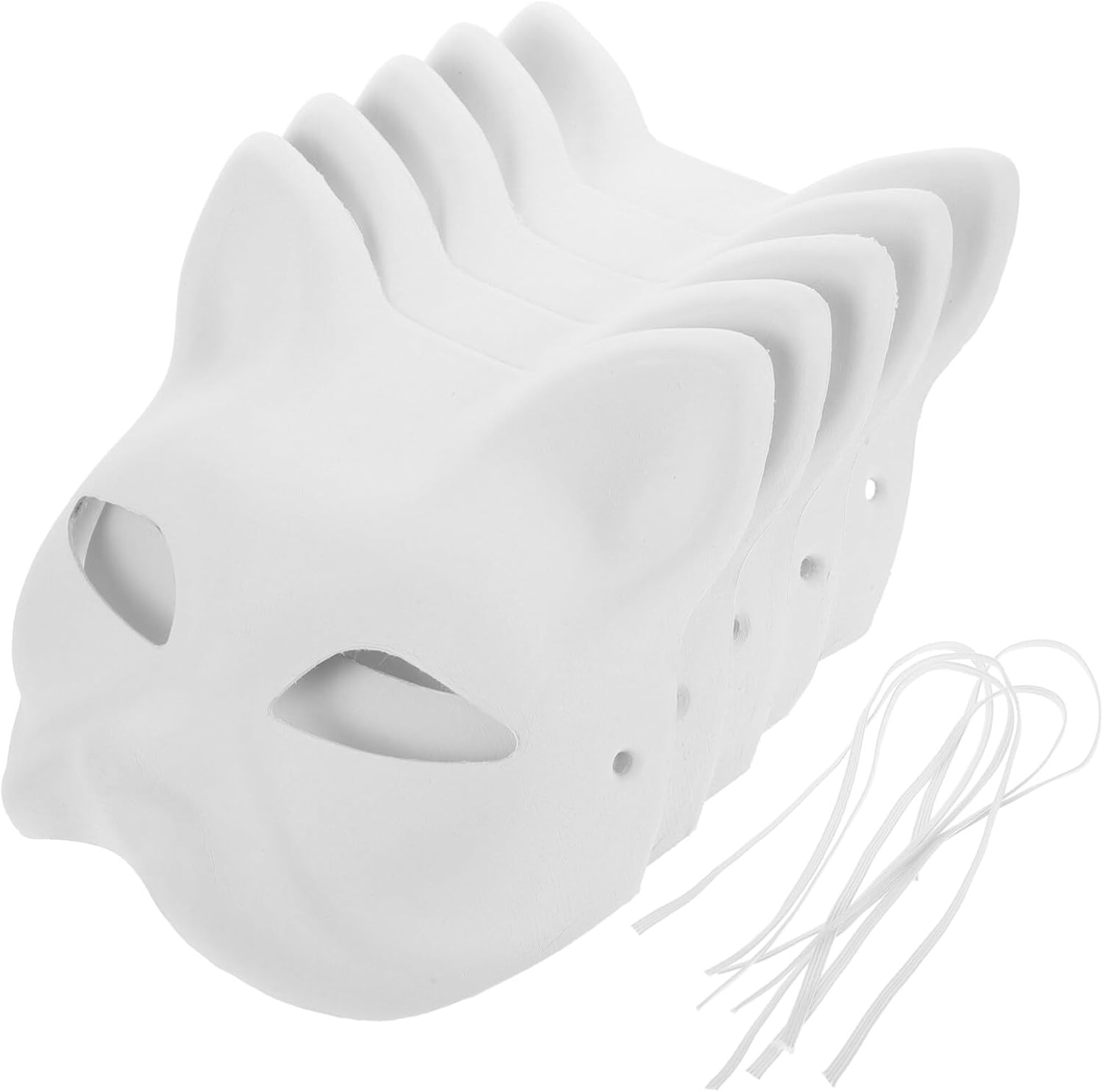 5Pcs Cat Mask Therian Masks White Paper Fox Masks Blank Therian Masks Unpainted Wolf Animal Half Facemasks DIY Masquerade Mask image number 2