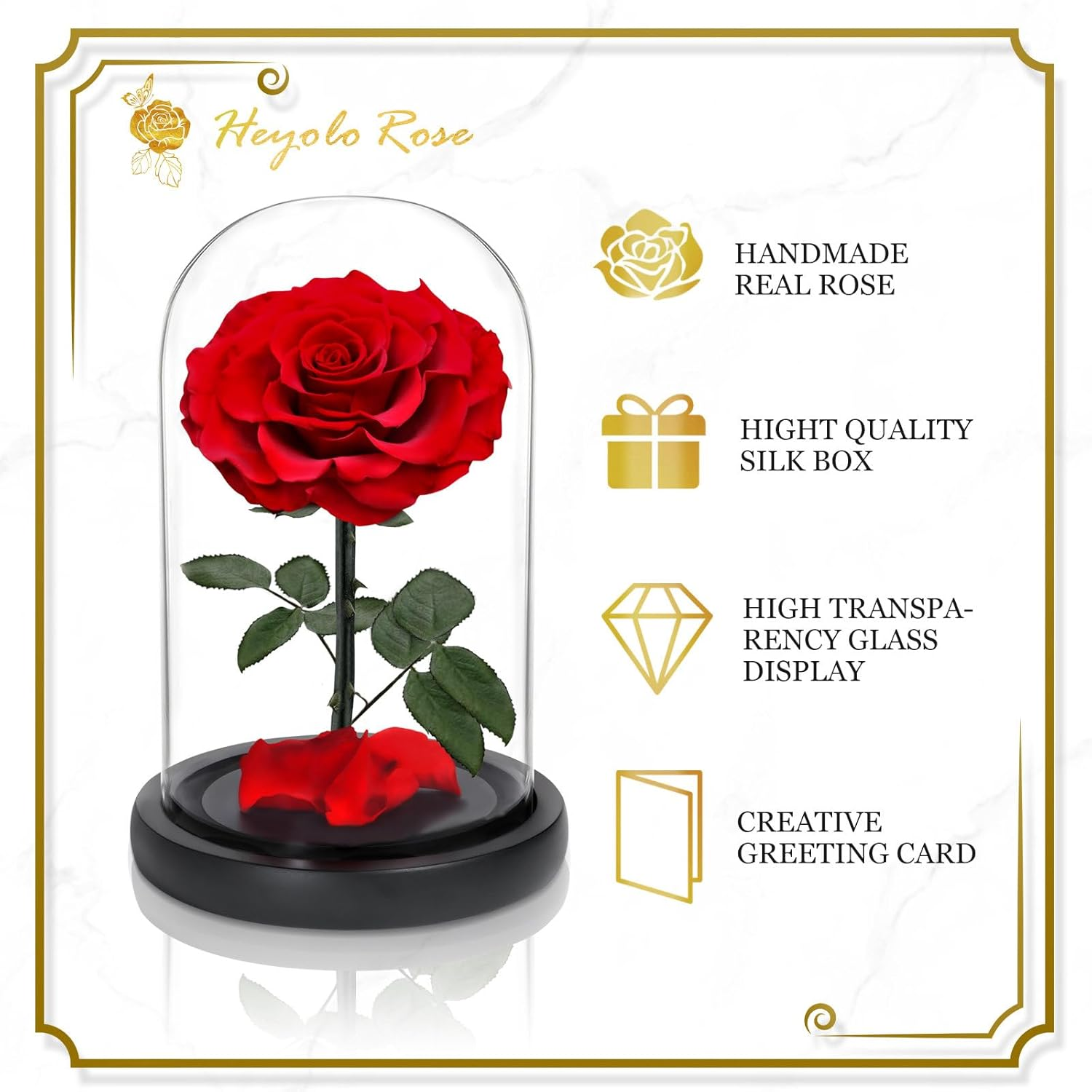 Forever Preserved Rose, Handcrafted Eternal Rose in Glass Dome, Beauty and the Beast Rose, Best Expression of Love for Women, Mother'S Day, Valentines Day, Christmas, Birthday, Anniversary - Red image number 4