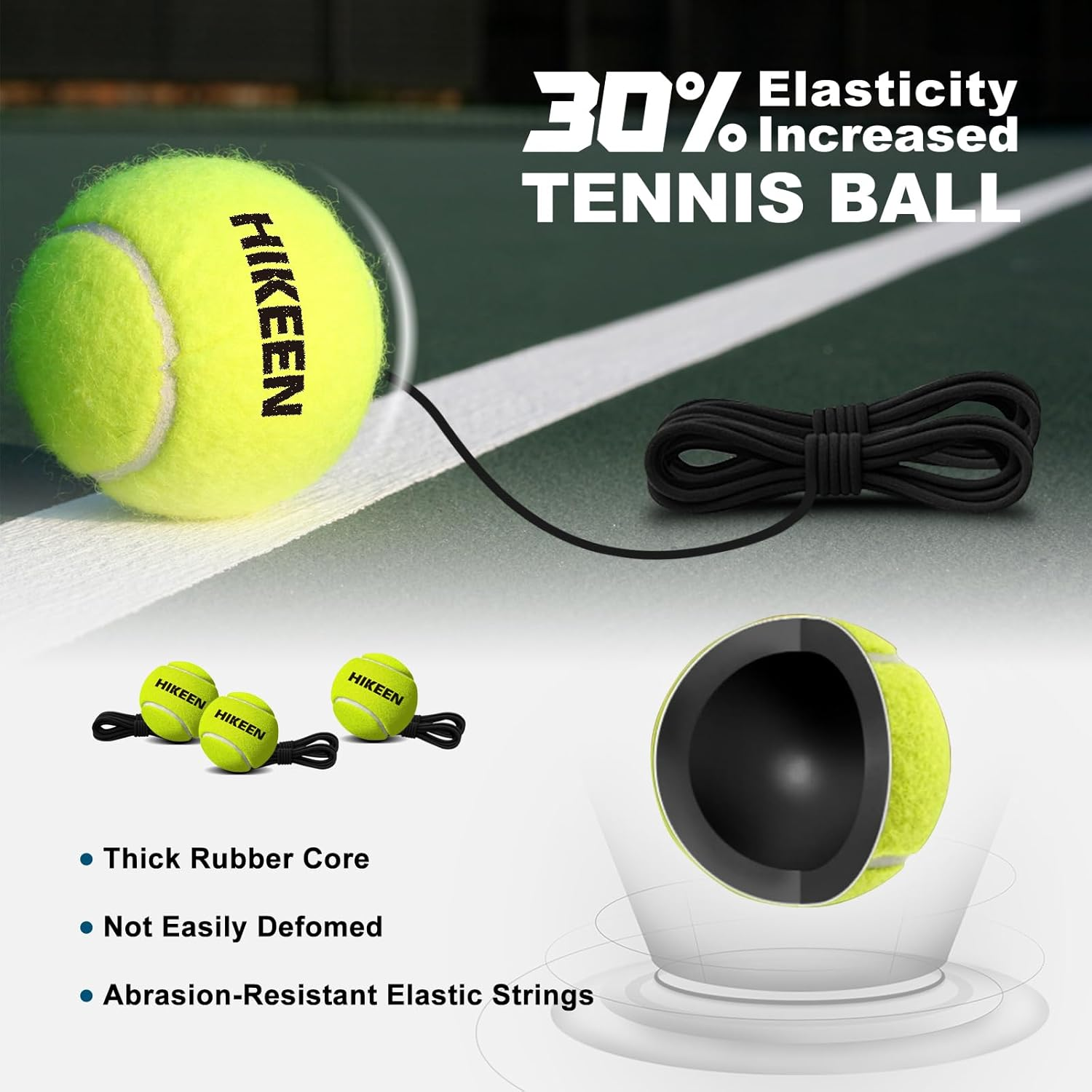 Hikeen Premium Tennis Trainer Rebound with Metal Base,Portable Solo Tennis Trainer Set with 3 Highly Elastic String Balls,Tennis Practice Equipment for Adult Kids an Beginners image number 1