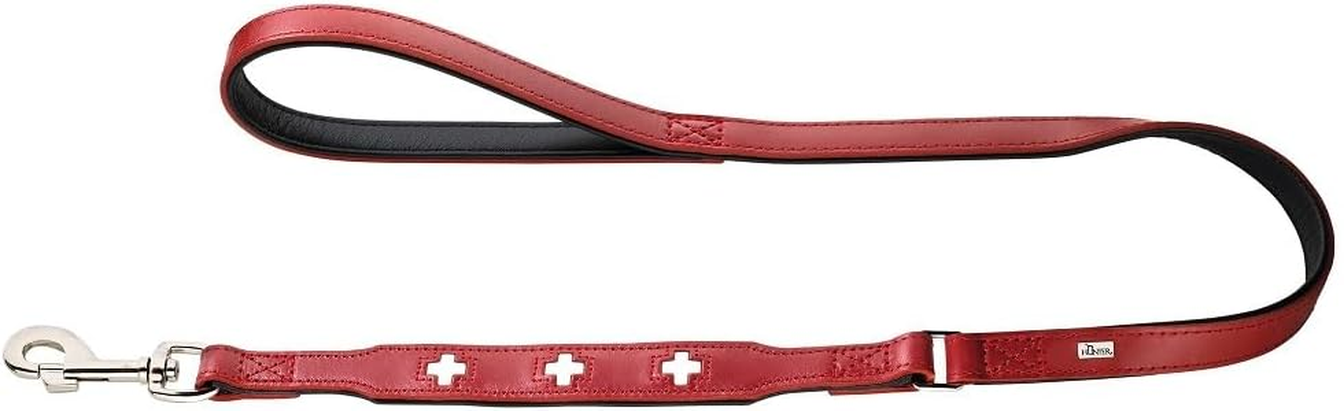 HUNTER Swiss Dog Lead Colour: Black, Exclusive Cowhide Leather, Swiss Cross, Elegant Look, Particularly Tear-Resistant, Soft Hand Strap, Durable, Made in Germany, Size: 18/100