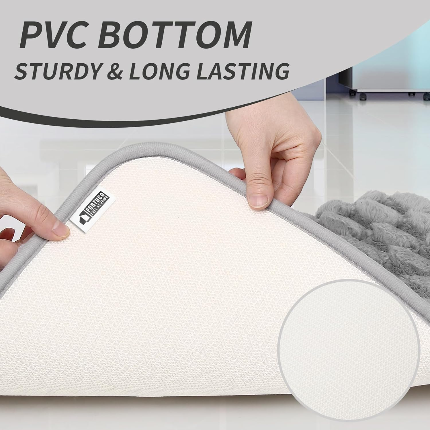 Fortuco 2 Pack Microfiber Bath Mat &ndash; Plush Bathroom Mat with Foam Padding, Absorbent Toilet Mat, Quick Drying Bath Mat Non Slip with PVC Backing, Machine Washable Bath Mats & Bath Runner image number 6