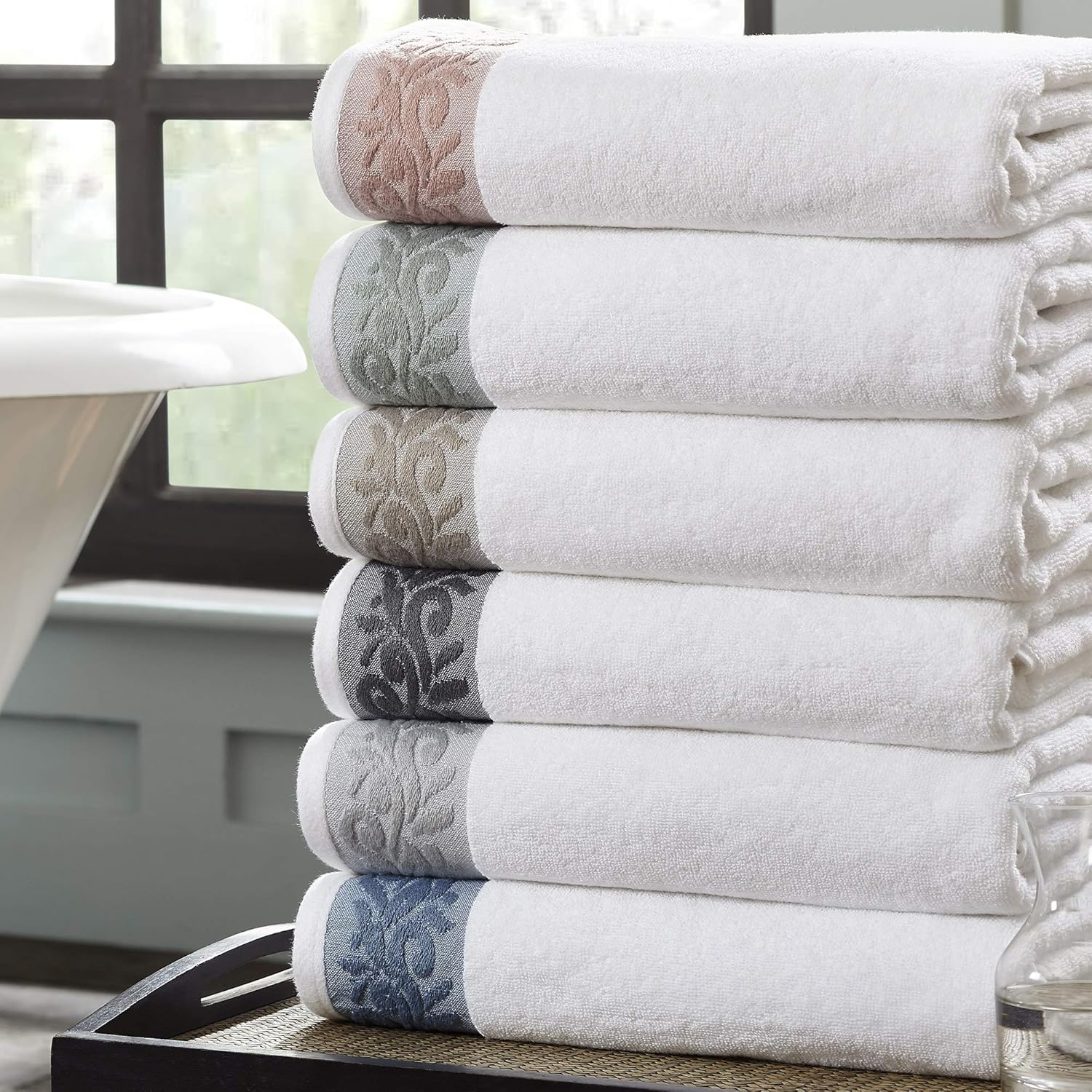Modern Threads 600 GSM 6-Piece Towel Set with Filgree Jacquard Border Rose - Pink image number 5