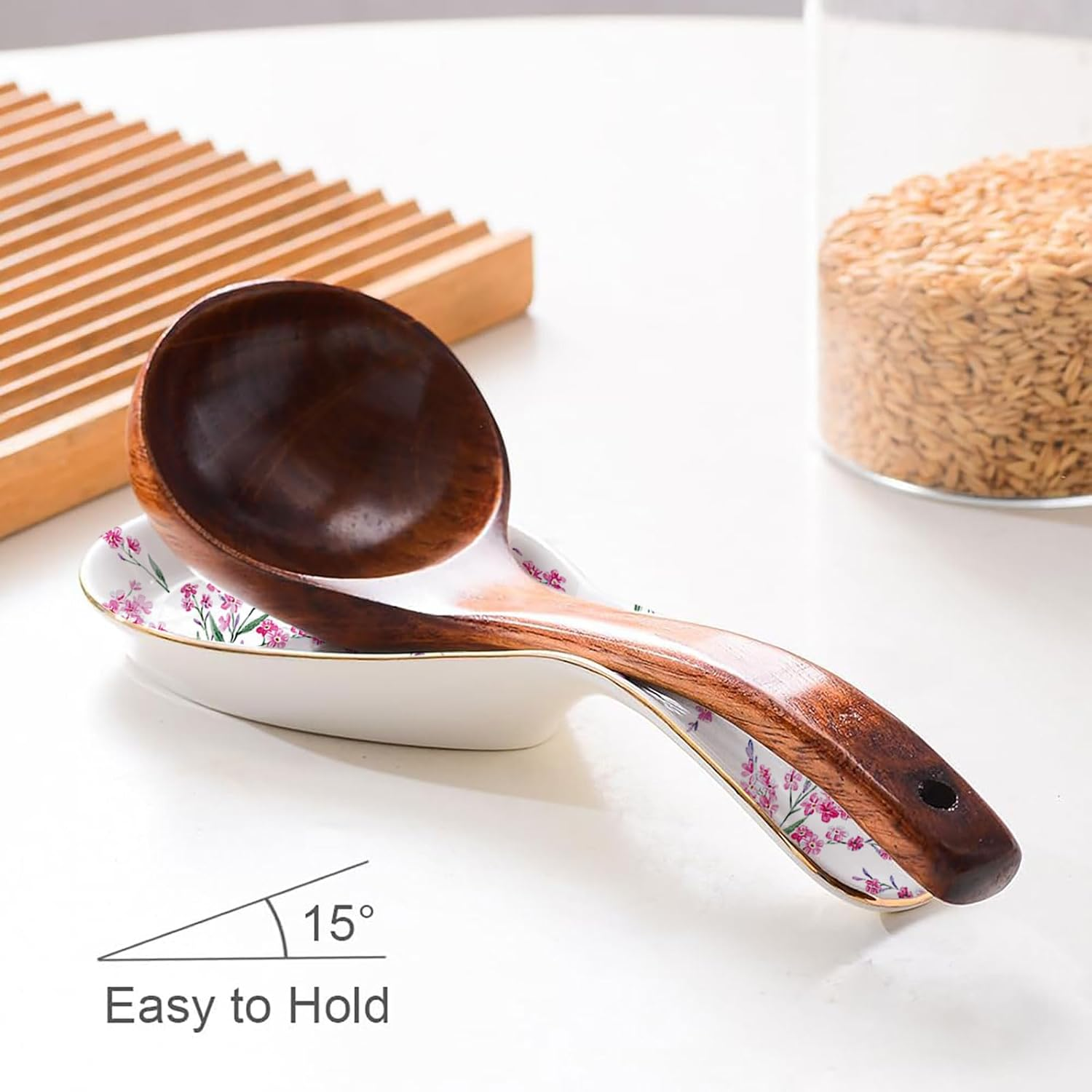 Ceramic Spoon Rest for Stove Top Kitchen Counter Large Spoon Holder Farmhouse Floral Flowers Print Coffee Spoon Cooking Utensil Tools Rest Modern Kitchen Decor image number 4