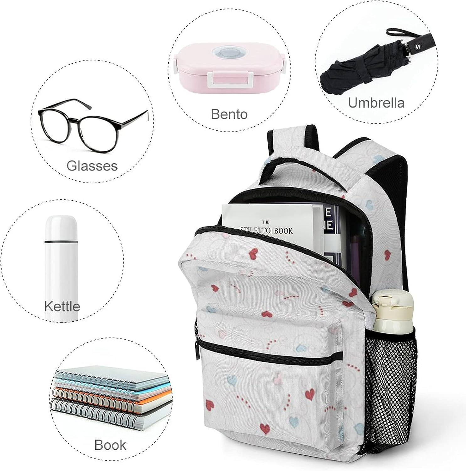 Oxford Cloth Children'S Backpack Pretty Decorative Texture Pattern Heart School Backpack for Girls,Adjustable Shoulder Waterproof image number 3