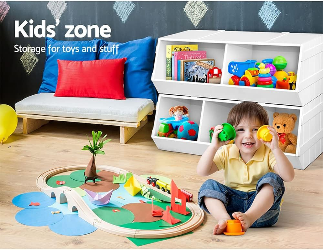 Keezi Kids Toy Box, Children Toys Storage Organiser Furniture Multifunctional Activity Play Living Room Bedroom Decor, MDF Stackable Construction White image number 3
