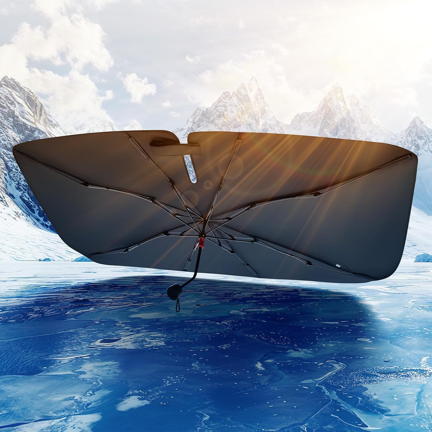 JOYTUTUS Windshield Sunshade Umbrella, Automotive Interior Sun Protection, Titanium Silver-Plated Coating Protect Car from Sun Rays & Heat Damage and Keep Cool, Spring Structure Edge image number 4