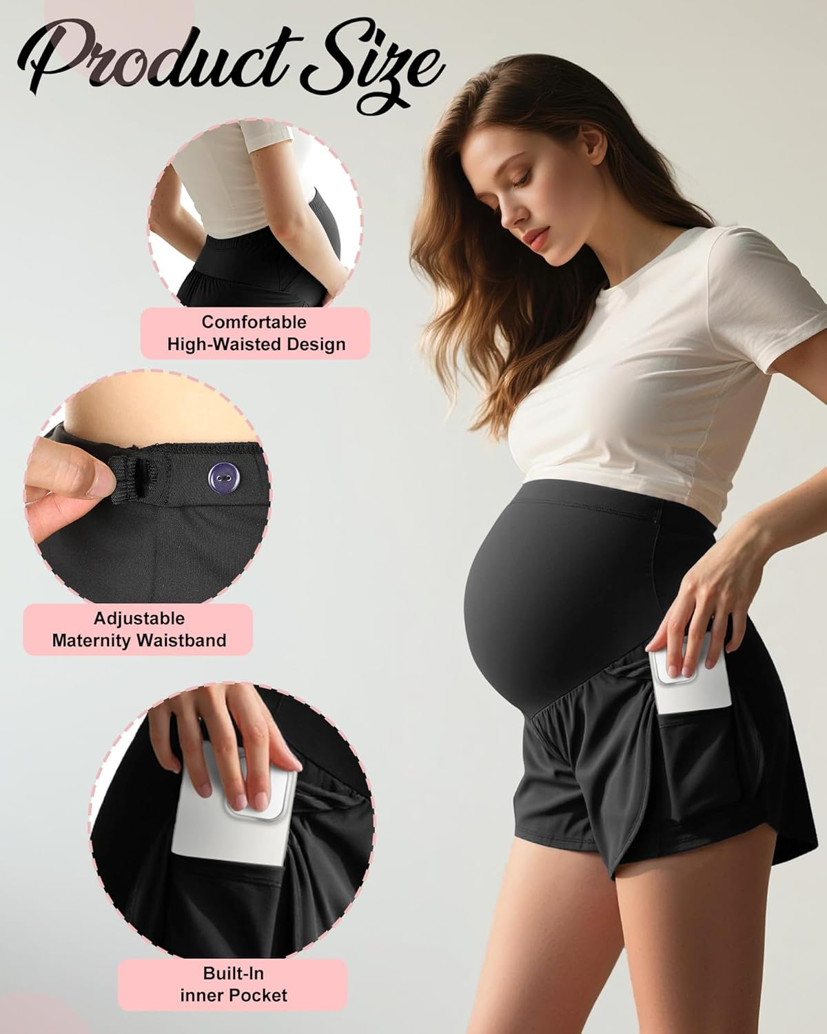 Coume 2 Pack Women'S Maternity Shorts over Belly Workout Yoga Athletic Running Quick Dry Pregnancy Summer Shorts with Pocket image number 5