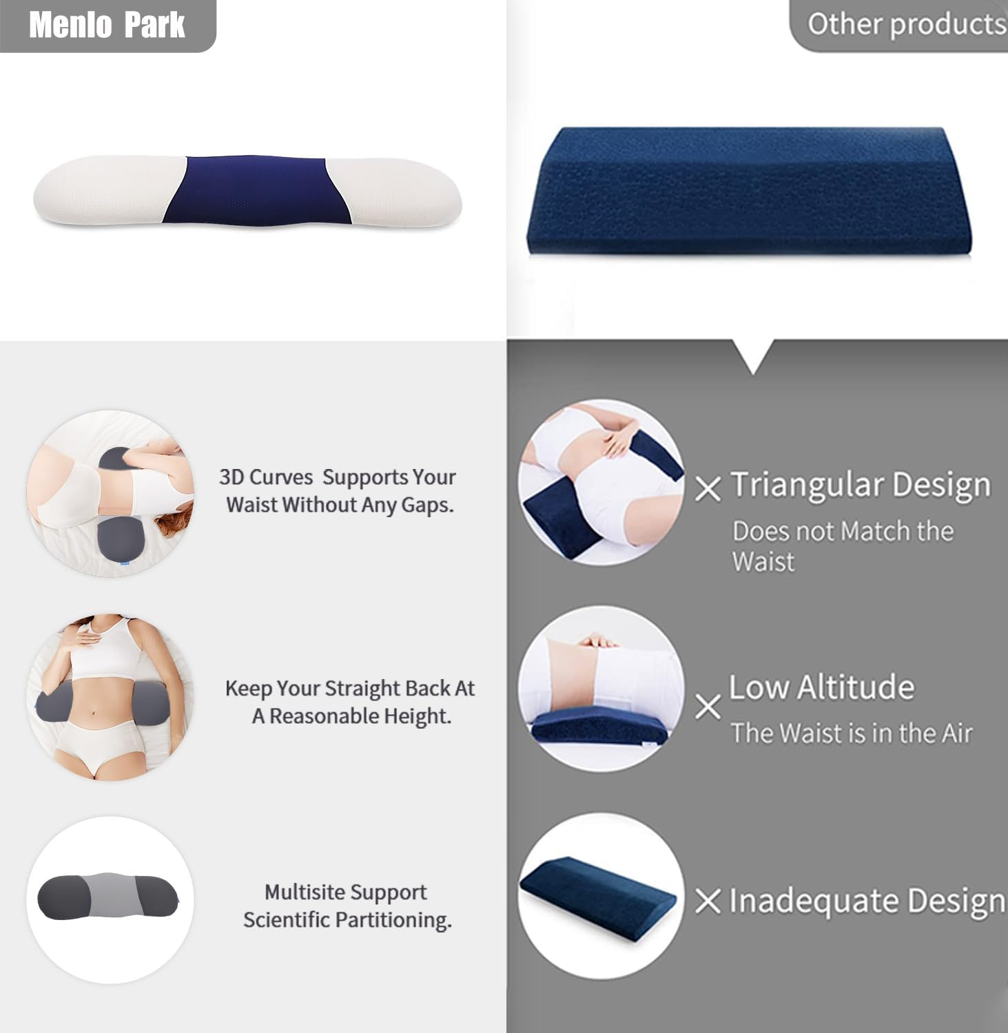 Menlo Park Lower Back Pain Relief Pillow,Memory Foam Back Waist Pillows for Bed,Lumbar Support Pillow for Sleeping,Bed Rest Pillow with Cooling Breathable Pillowcase image number 5