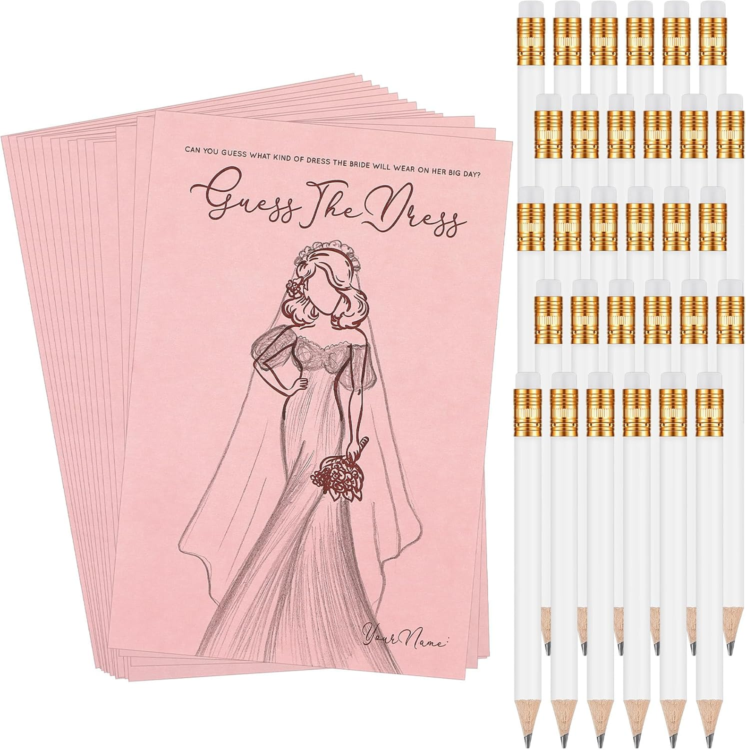 Fulmoon 30 Sets Guess the Dress Bridal Shower Games for Guests Include Wedding Shower Games Cards and Water Soluble Pencils Fun Wedding Decorations Party Supplies Games Ideas (Brown)